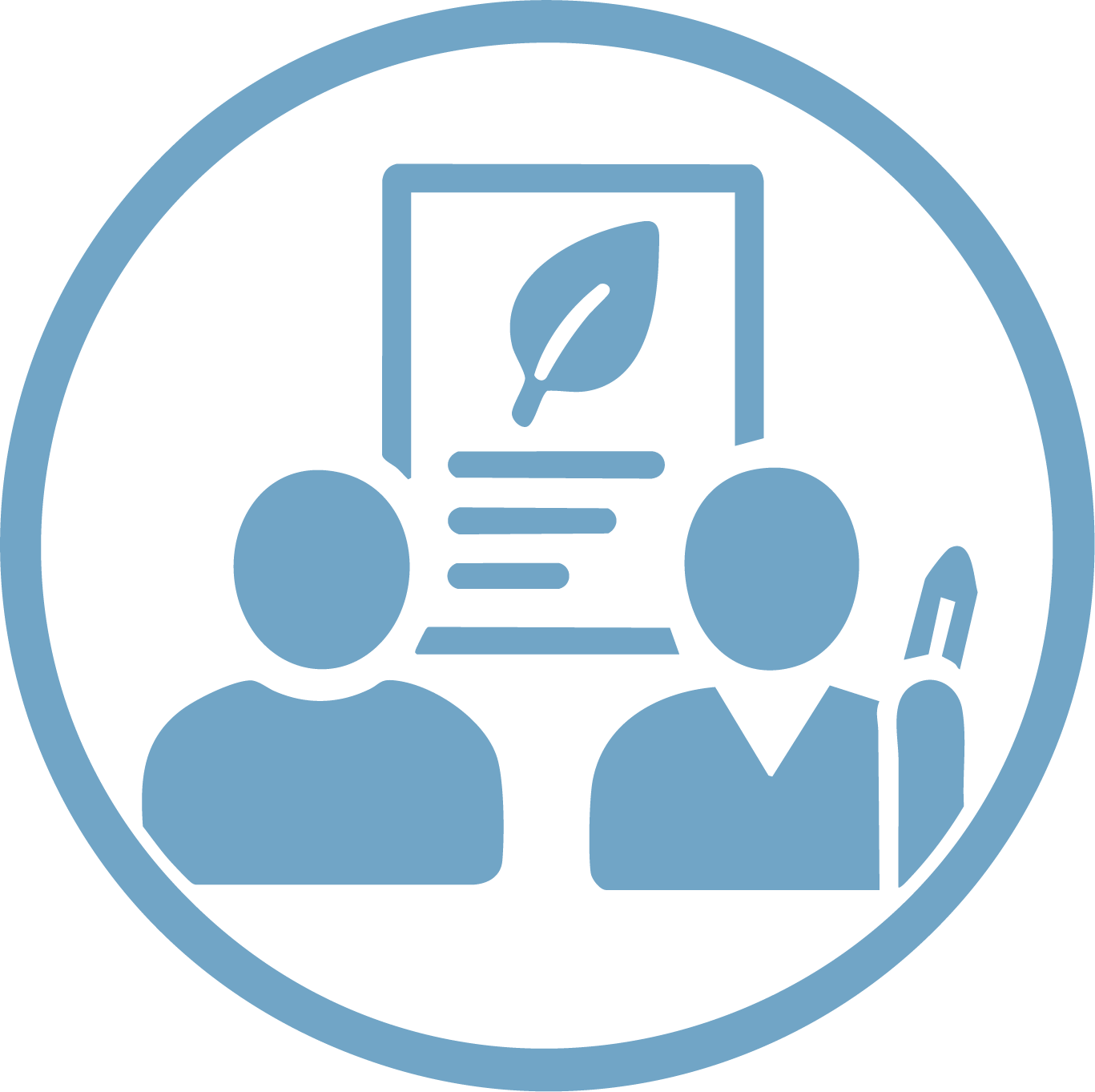 Icon depicting two people in a presentation or meeting setting with a poster showing a leaf, indicating an environmental or eco-friendly focus.