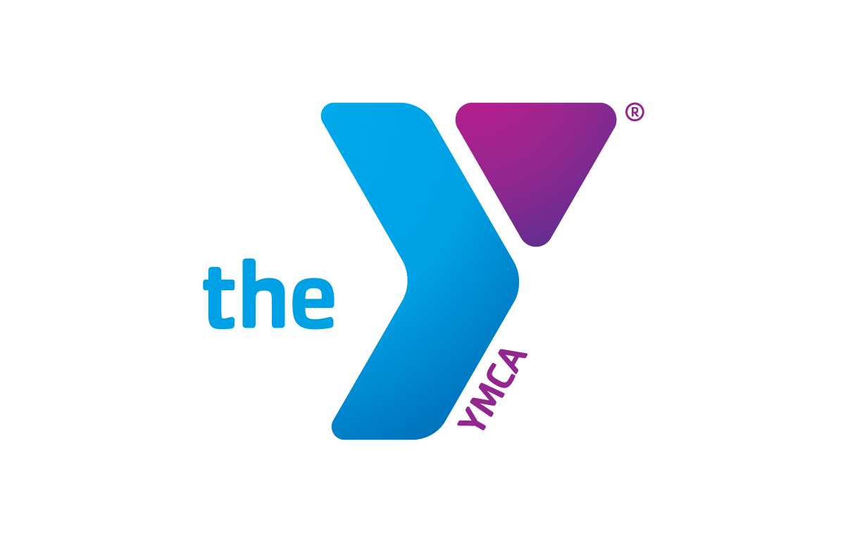 The YMCA logo with a stylized blue 'Y' and purple triangle, with the words 'the' in blue and 'YMCA' in purple.