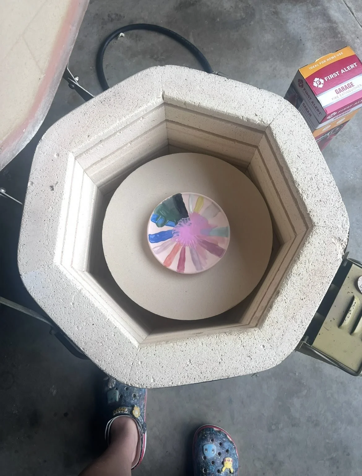 Throwback to my first kiln firing! This is also my first plate I threw at home on my new wheel. These happy little pieces have all the colors, I can&rsquo;t pick a favorite. I&rsquo;d like to reminisce while I can because I&rsquo;m moving on the othe