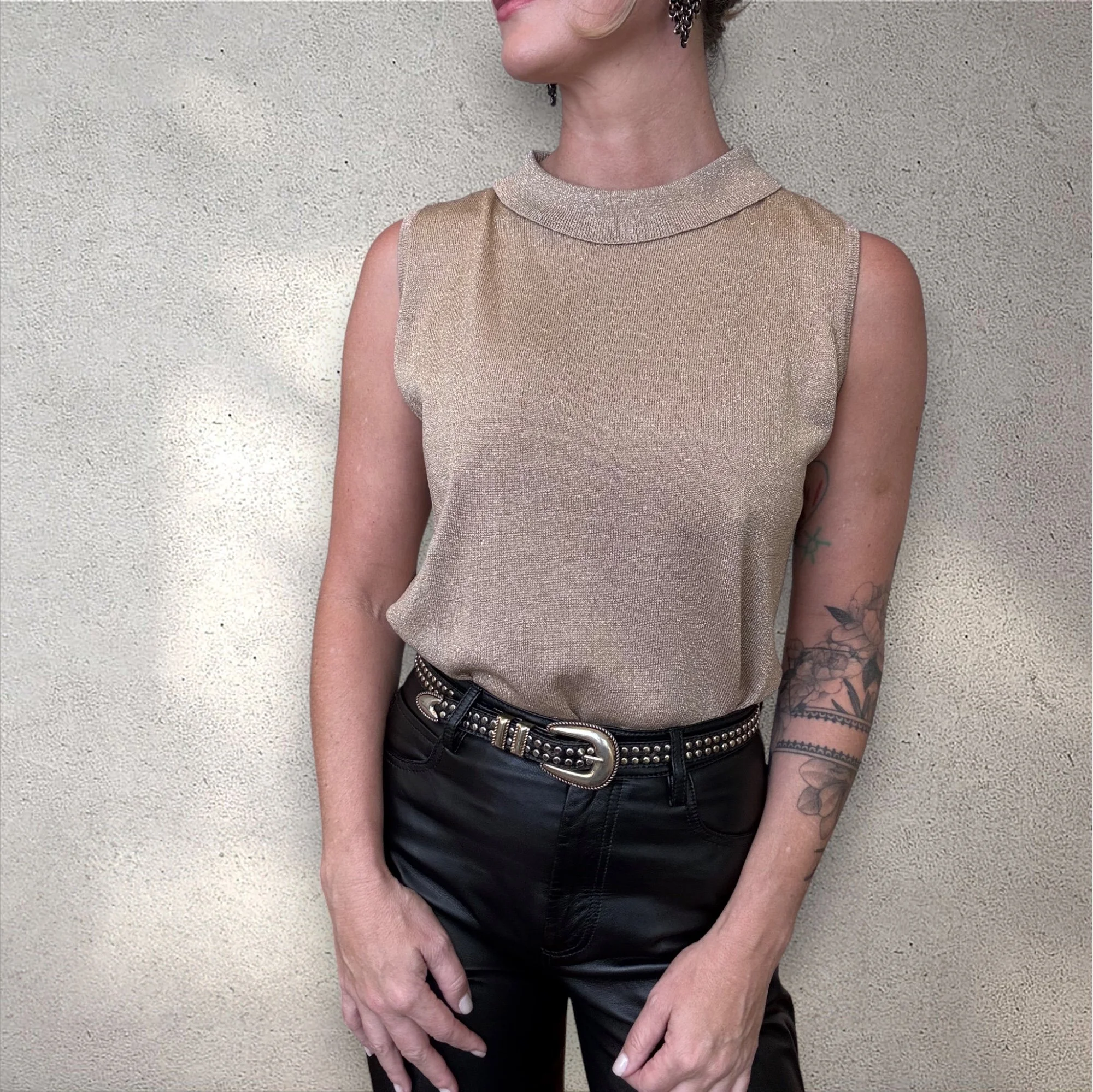 Vintage Silk Metallic Gold Sleeveless Top