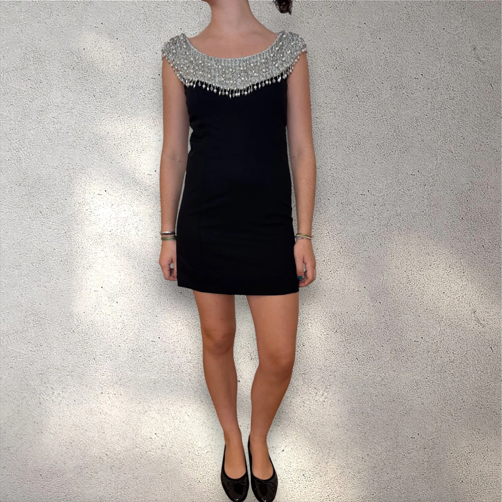 Vintage 60s Jack Bryan Black Mini Dress with Beaded Collar