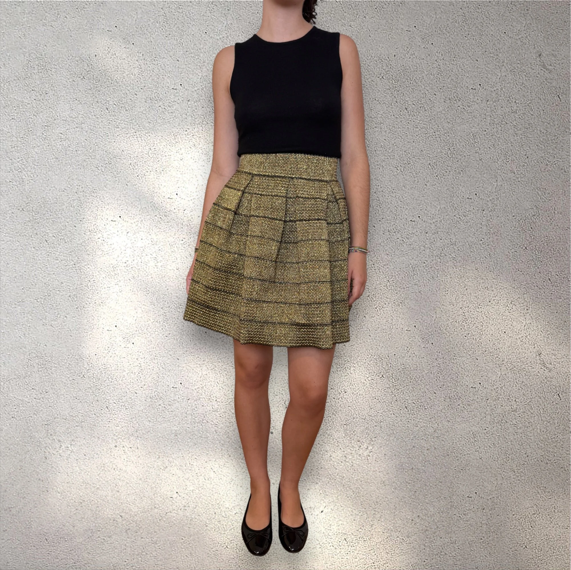 Gold Lurex High-Waisted Fit and Flare Skirt