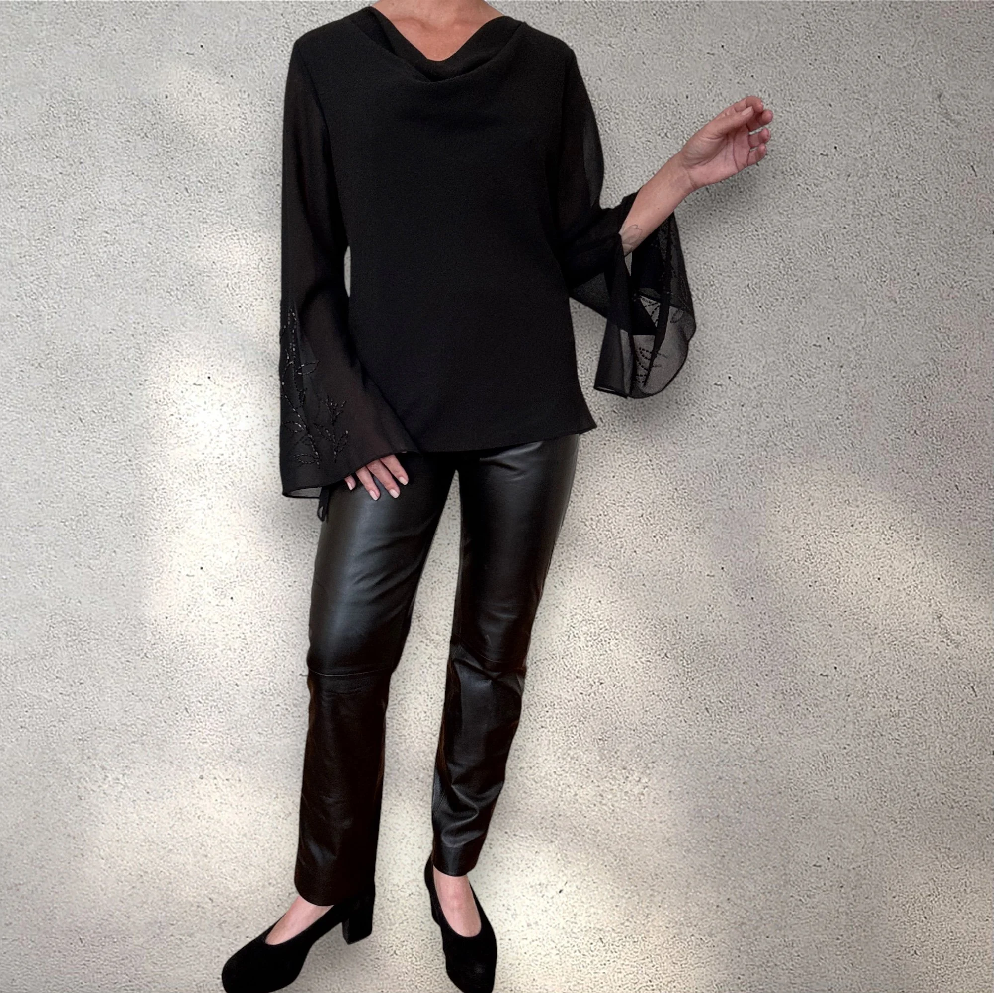 Vintage 90s Black Beaded Bell Sleeve Blouse