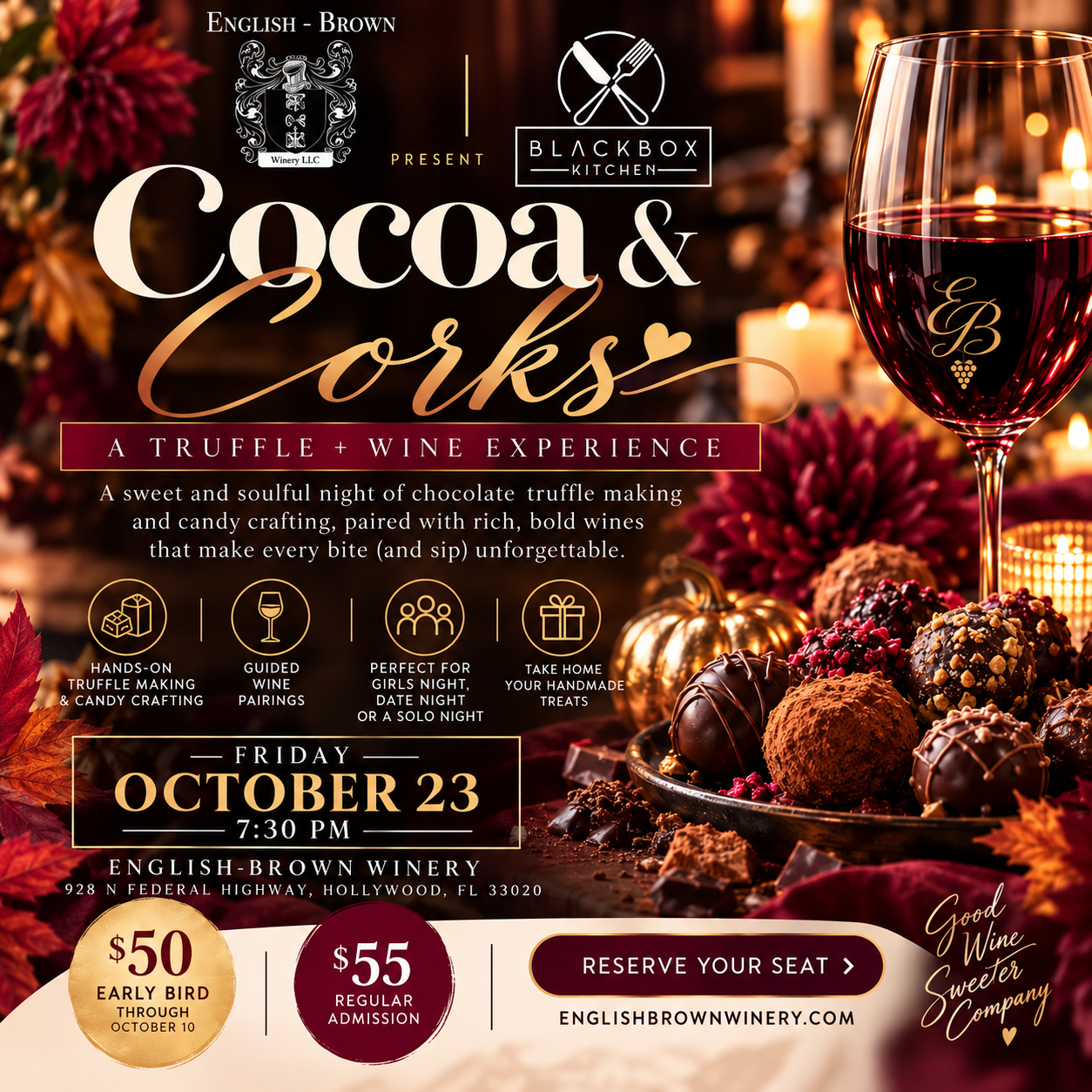 Cocoa & Corks @ English Brown Winery October 23 - 7:30 PM