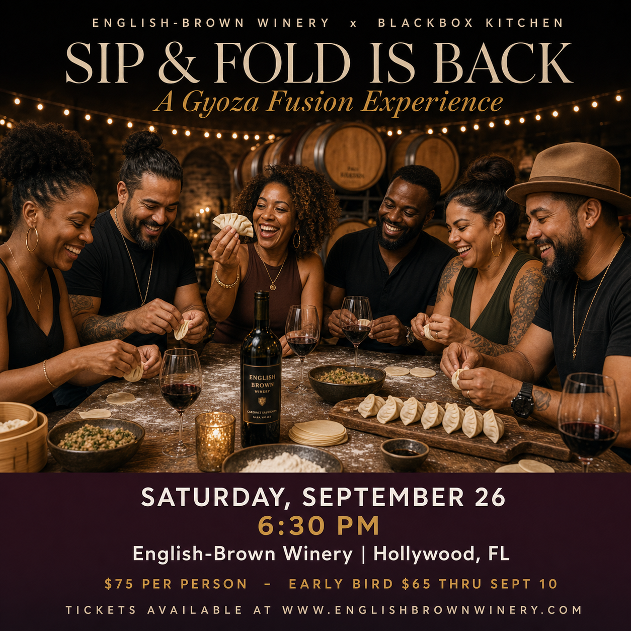 Sip & Fold: Cooking Class & Wine Pairing Experience September 26th 6:30pm @ English Brown Winery