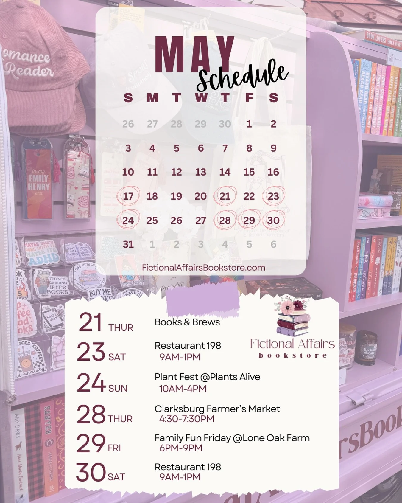 The second half of May, we&rsquo;re outside!
Mark your calendars for an event or two. 
Can&rsquo;t wait to see you. 
💜