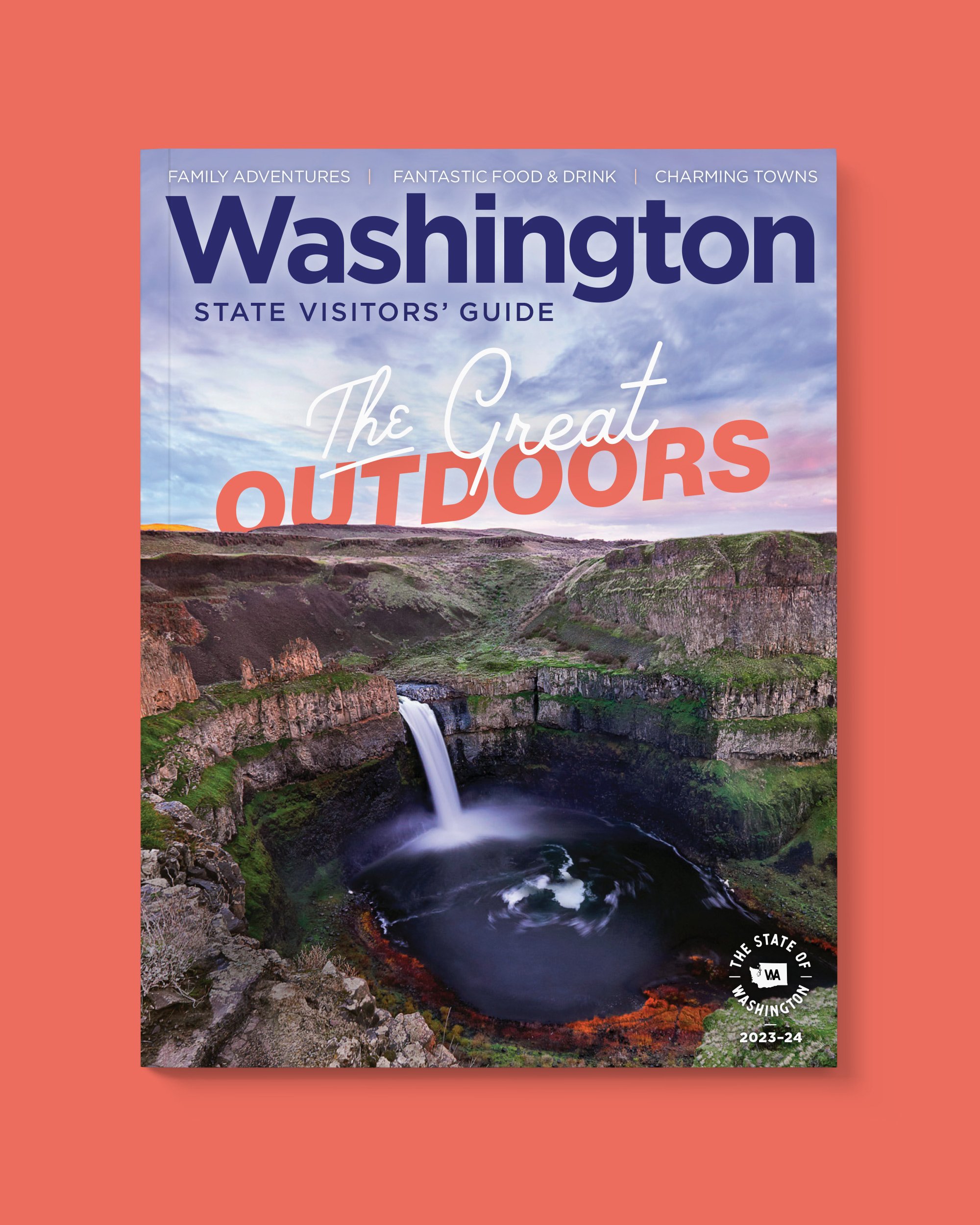 Cover design for Washington State Visitors' Guide 2023.