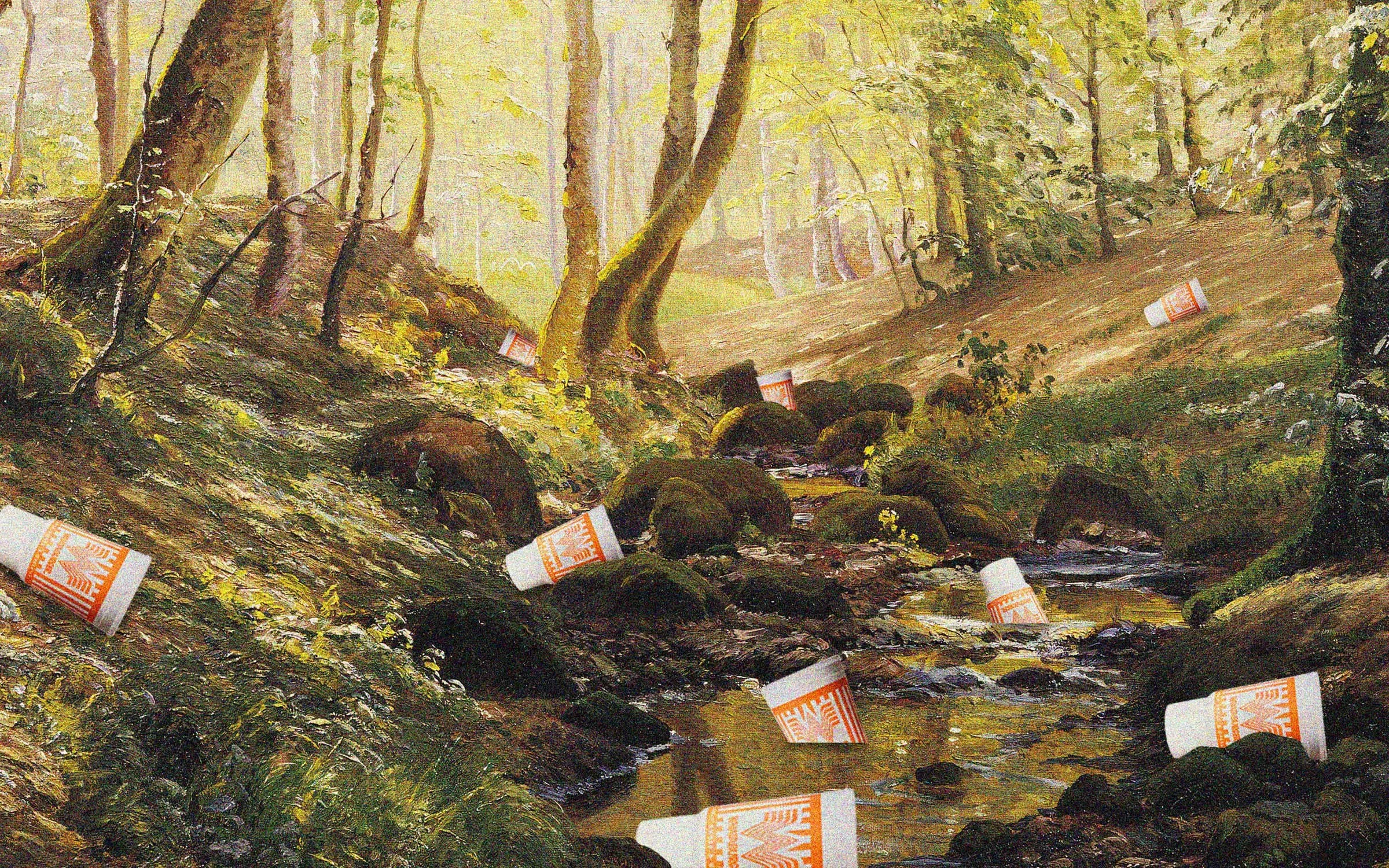 Photo illustration for Texas Monthly story "I Love Whataburger, I Just Wish Its Cups Were Biodegradable."