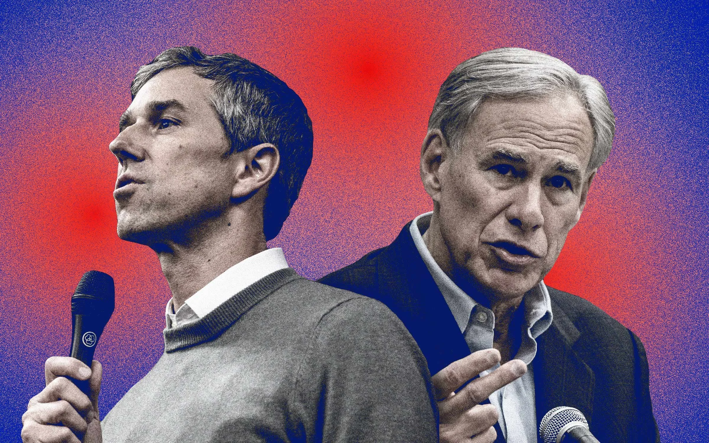 Photo illustration for Texas Monthly story "Greg Abbott and Beto O’Rourke Are Finally Debating. Here’s What They Need to Be Asked."