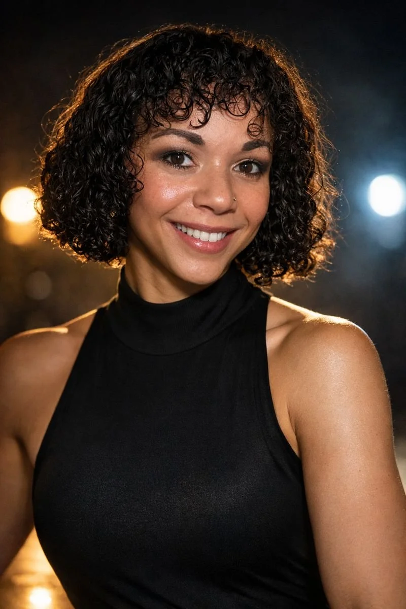 Dance agency founder and creative director of The Collective Dance Agency, captured in a cinematic professional headshot with stage lighting, showcasing leadership in dance, choreography, and movement education.