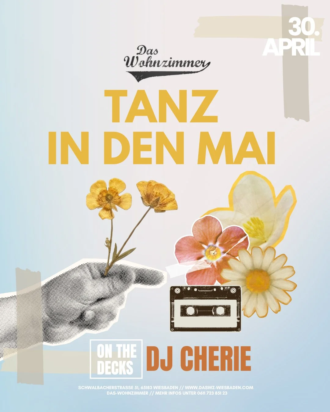 SAVE THE DATE!⁠
⁠
30.04.⁠
🌼 TANZ IN DEN MAI⁠
🎧 DJ CHERIE⁠
⁠
Gute Musik. Gute Leute.⁠
Eine Nacht, die nach Sommer schmeckt.⁠