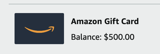 Amazon gift card with a balance of $500.