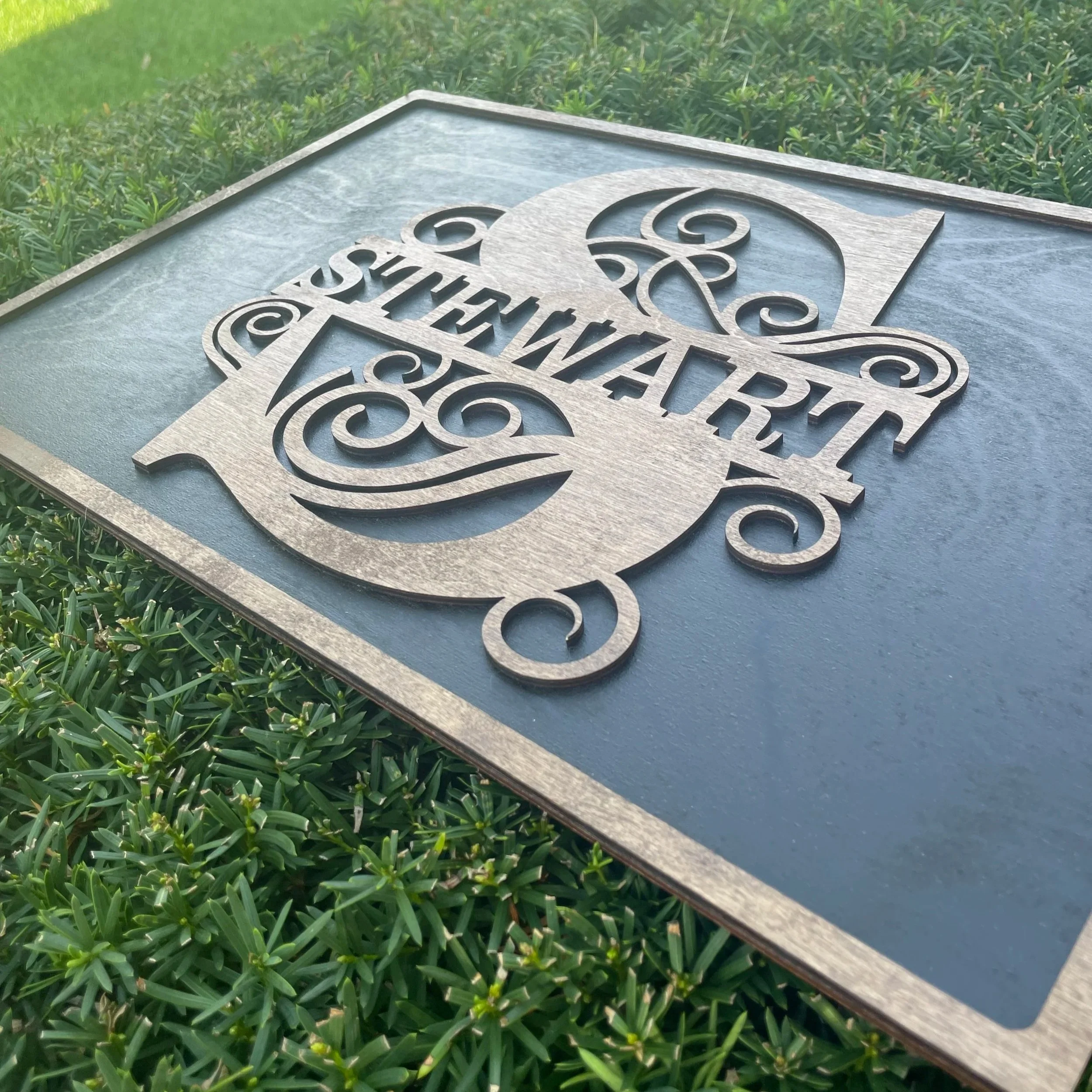 laser engraved family name sign