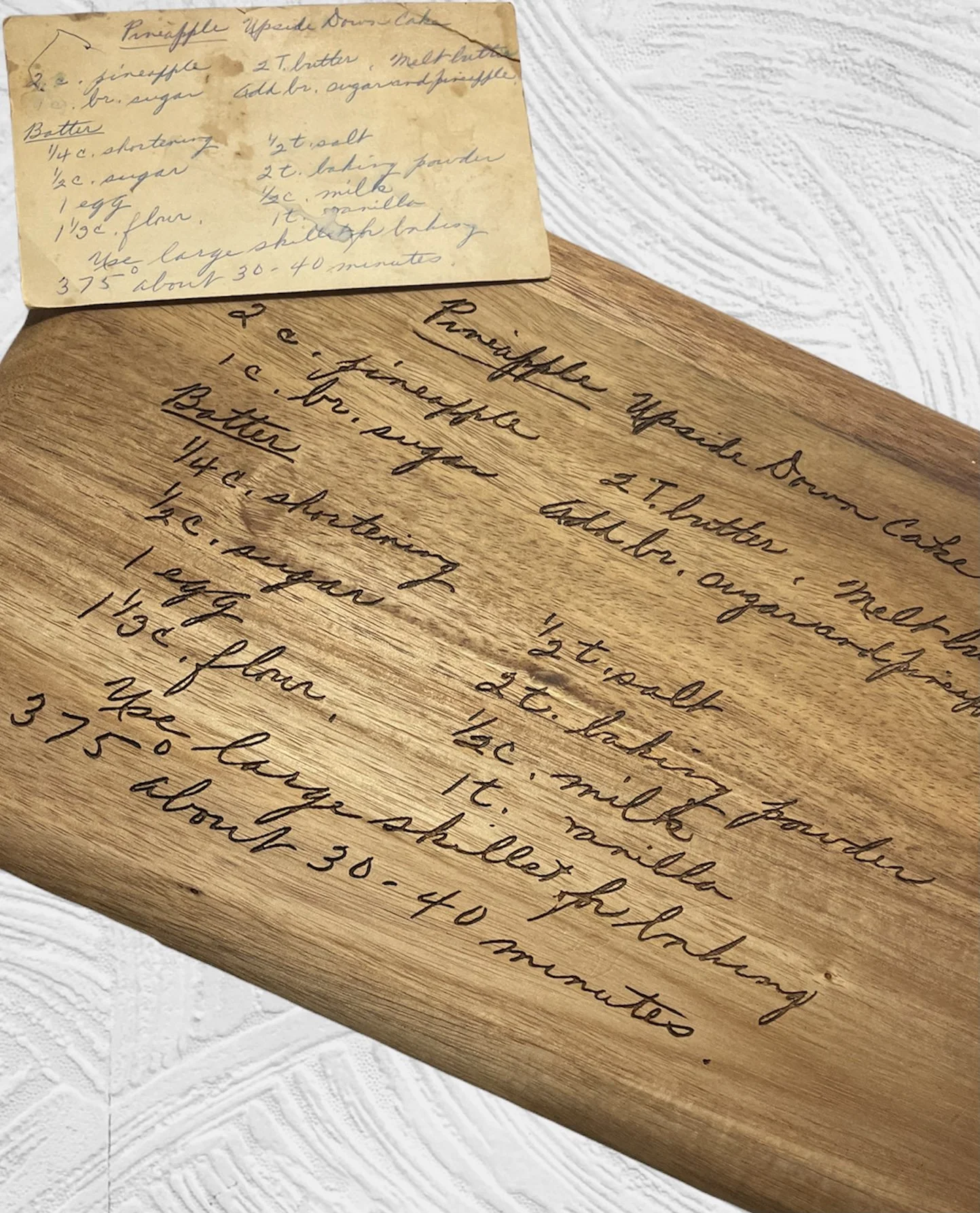 Custom laser-engraved recipe board keepsake from original handwriting