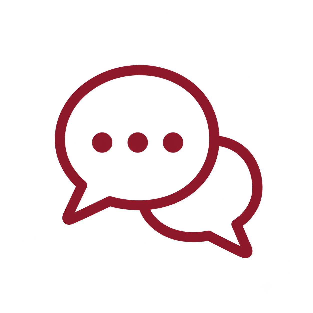 Two overlapping speech bubbles outlined in red, one with three dots inside representing conversation or messaging.