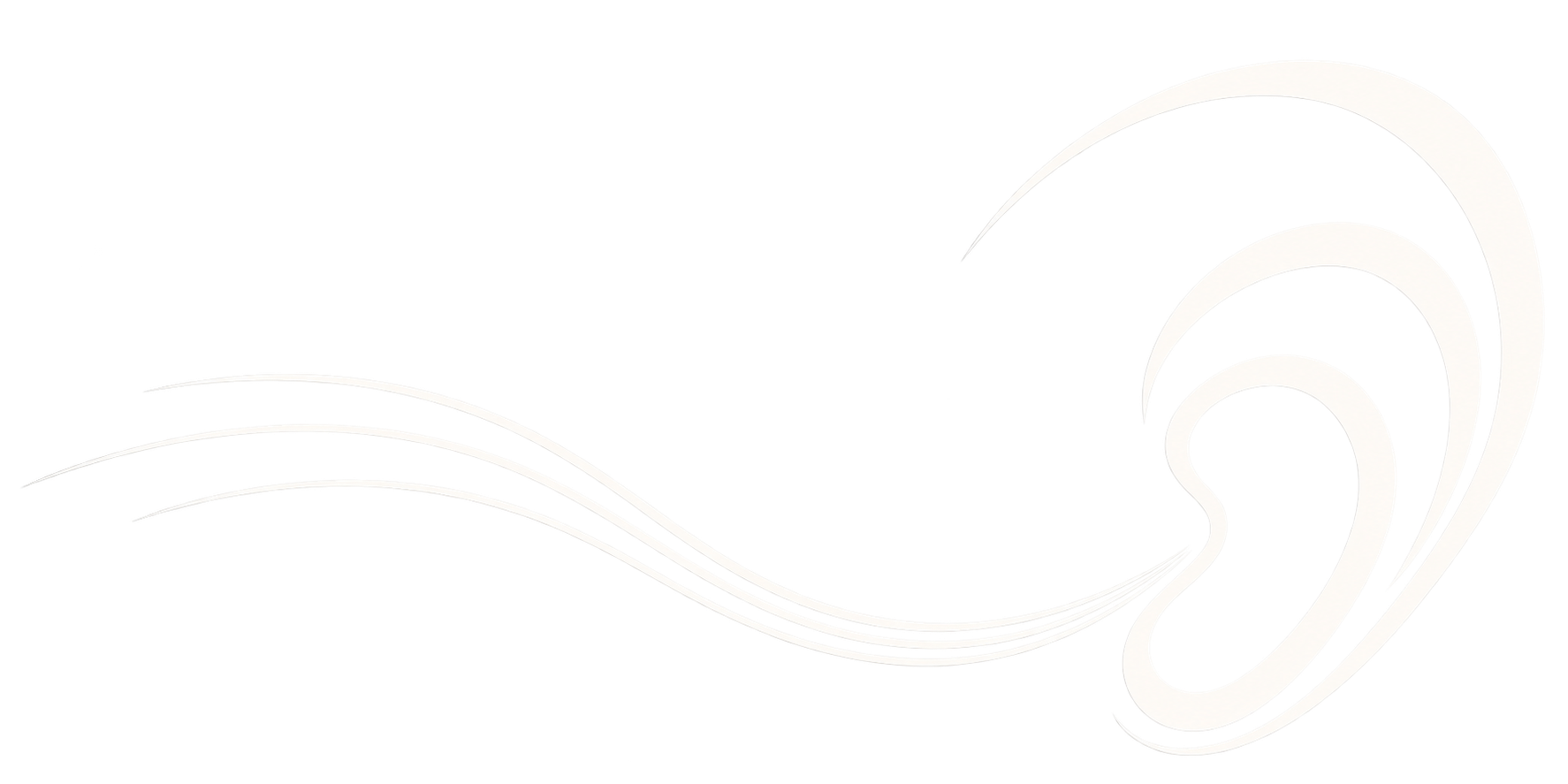 An abstract illustration of a whale with a sleek, curved body and sweeping tail fins, depicted in white with minimalist lines on a black background.