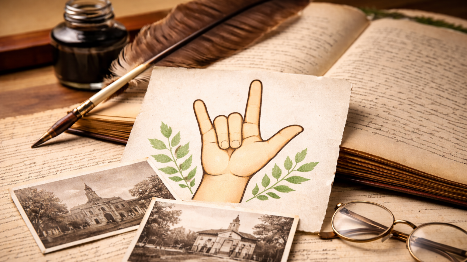 Shows pix of journal, ILY sign art, temple pictures, ink bottle with stick ink.