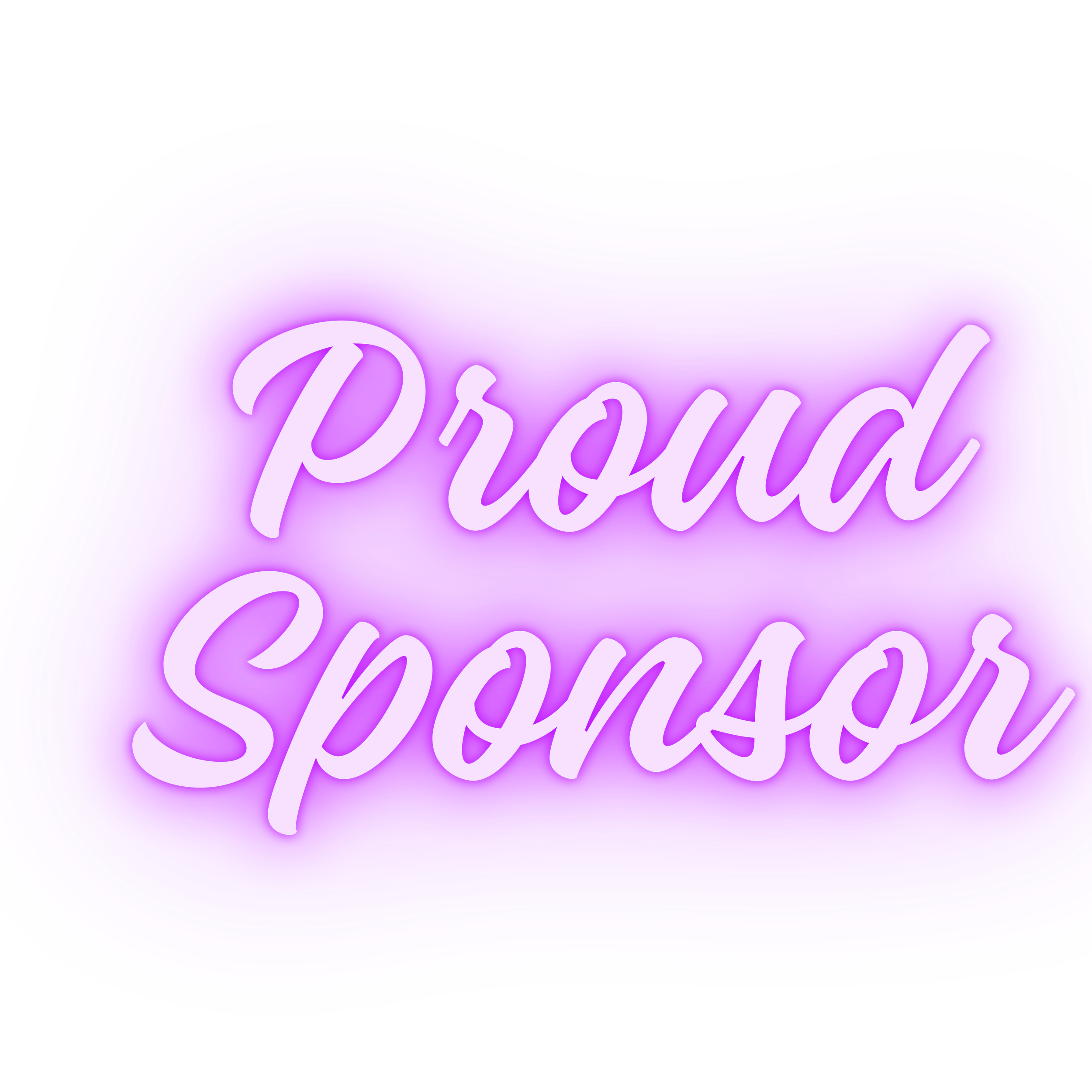 Neon purple sign with the words 'Proud Sponsor' in cursive font.