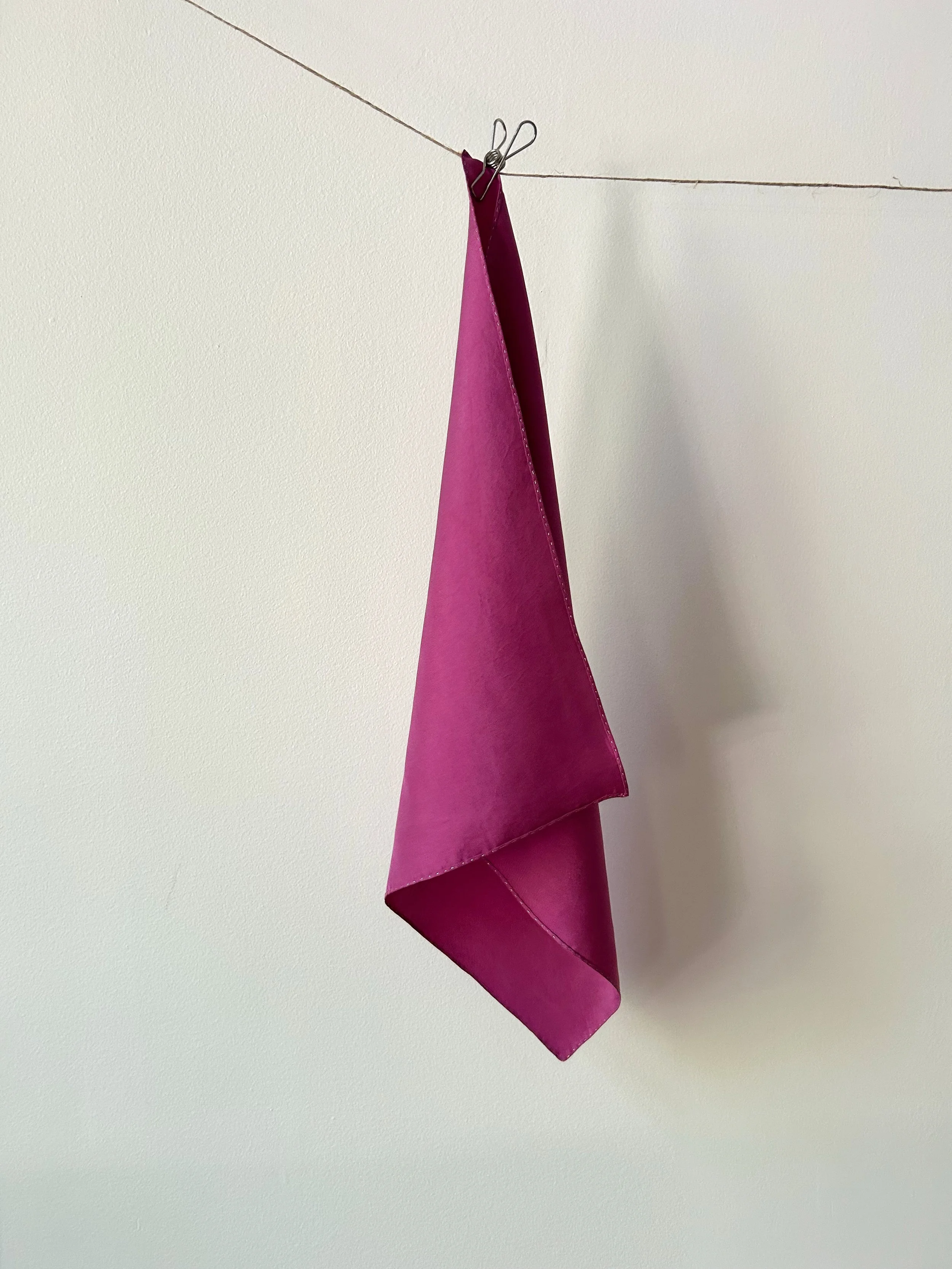 Cochineal silk scarf, square 17, draped