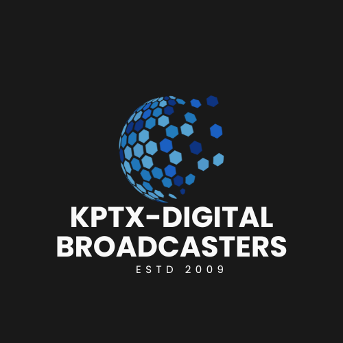 Logo of KPTX-Digital Broadcasters with a globe made of hexagons and the text 'KPTX-Digital Broadcasters ESTD 2009' on a black background.