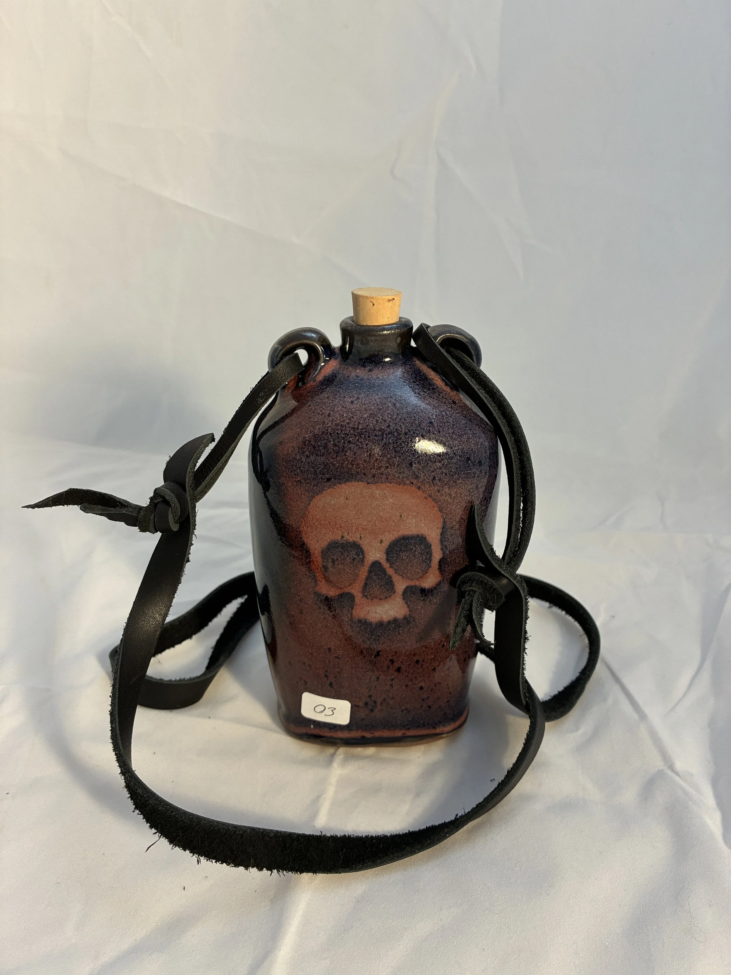 No. 3 - Midnight Skull Canteen with Leather Strap