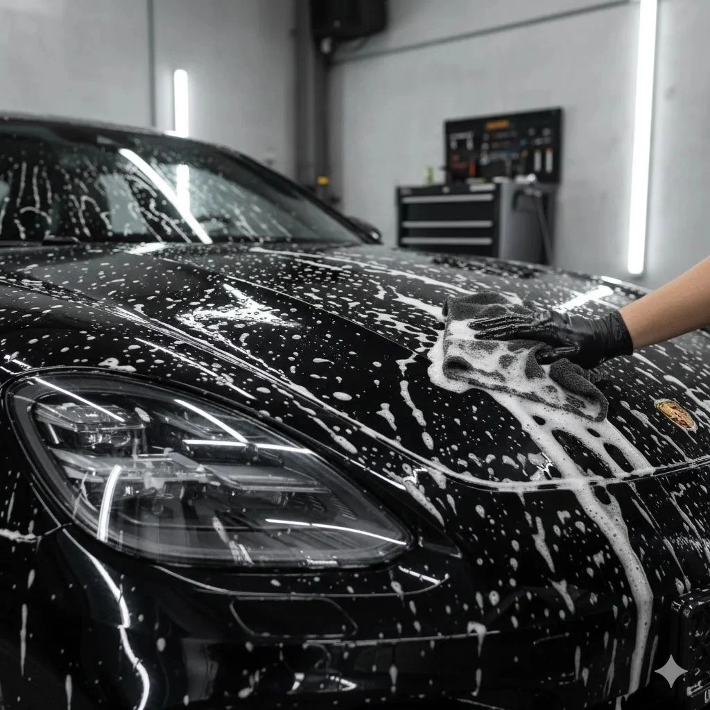 Mobile car detailing hand wash service by Moreno Luxe Detailing for a clean, shiny exterior.