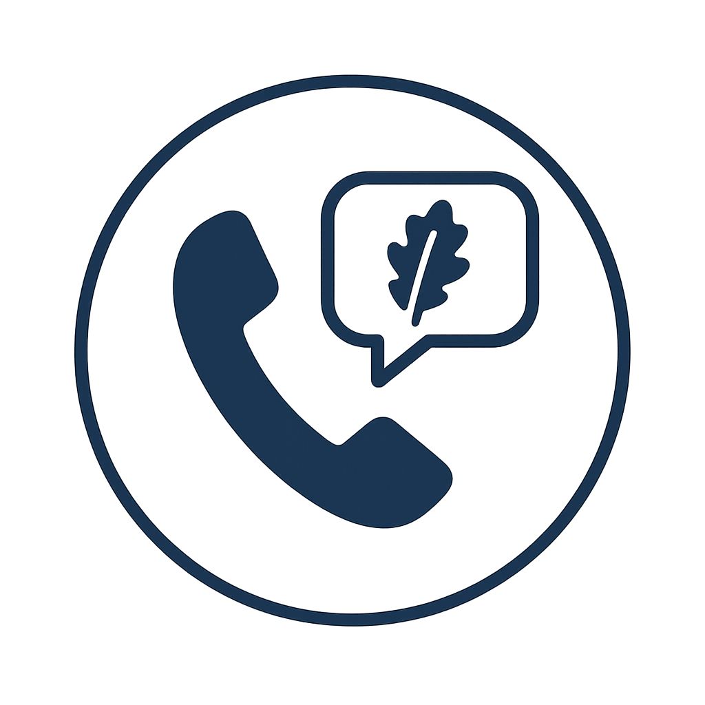 Icon of a telephone receiver with a speech bubble containing a lightning bolt and a leaf, indicating eco-friendly or green communication.