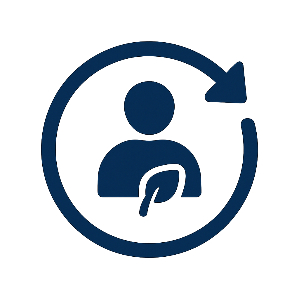 Icon of a person with an arrow circling around, symbolizing restart or refresh.