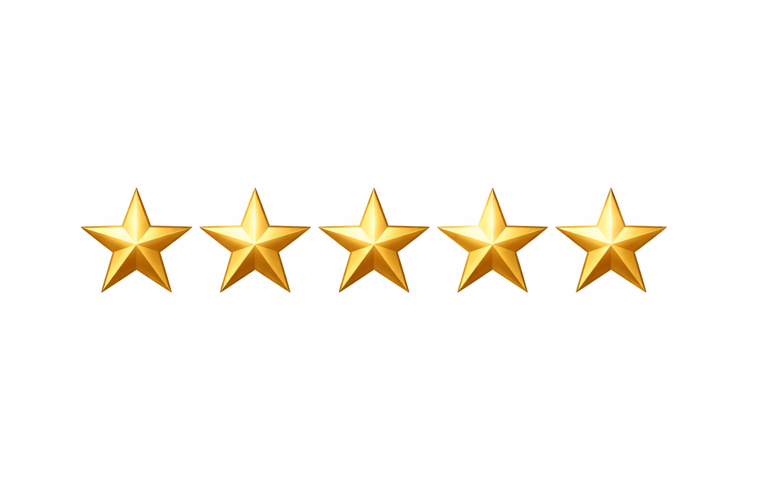 Five gold star icons in a horizontal row on a white background.