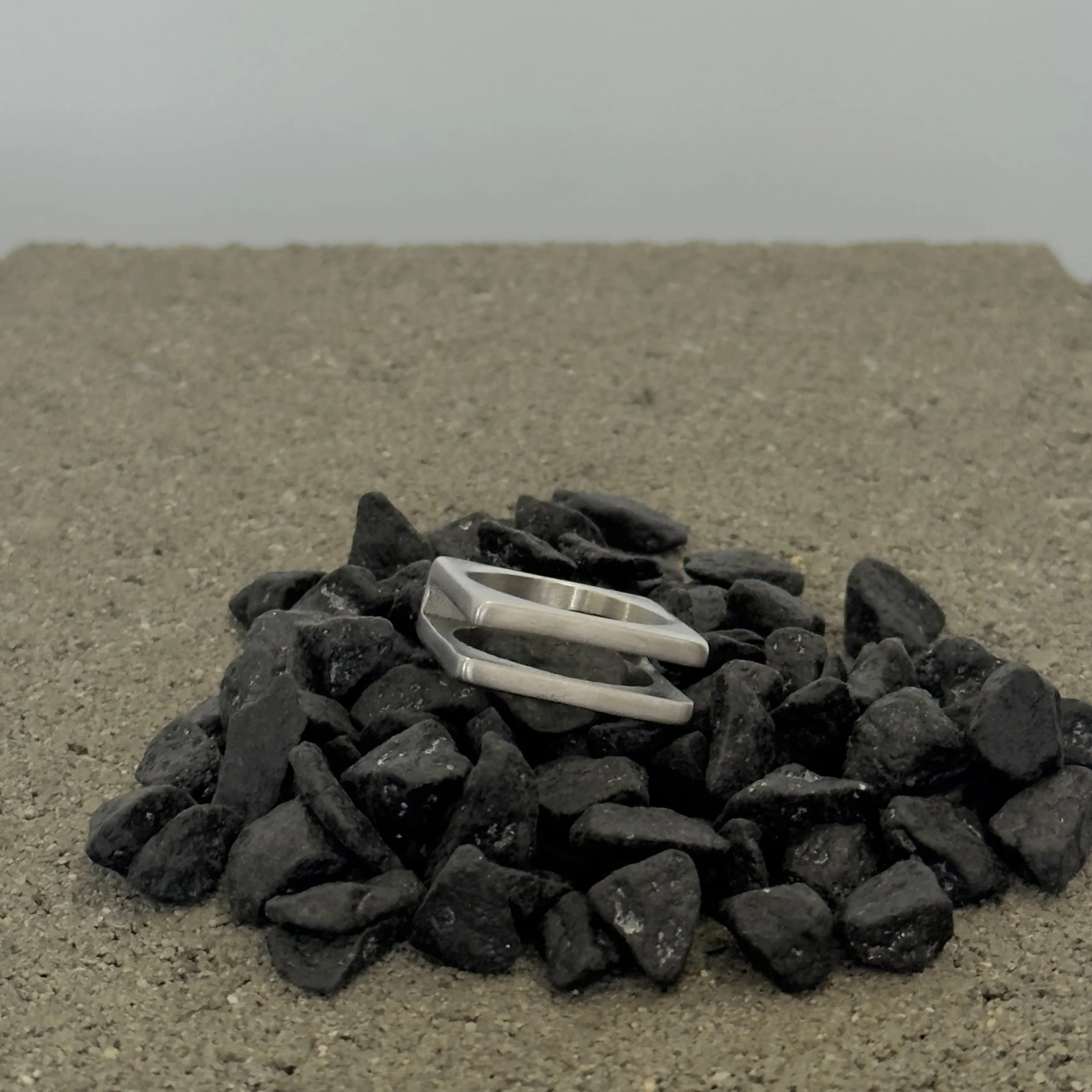 curated stainless steel brutalist ring, matte finish