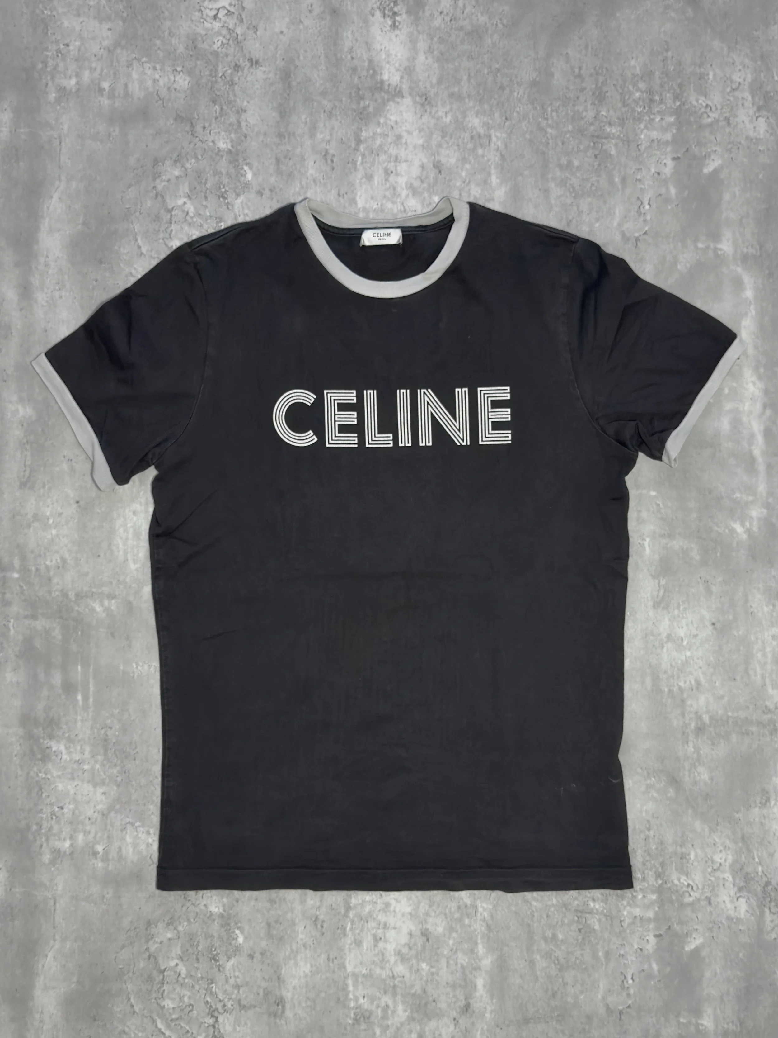 contemporary cotton t-shirt by celine, black with white trim