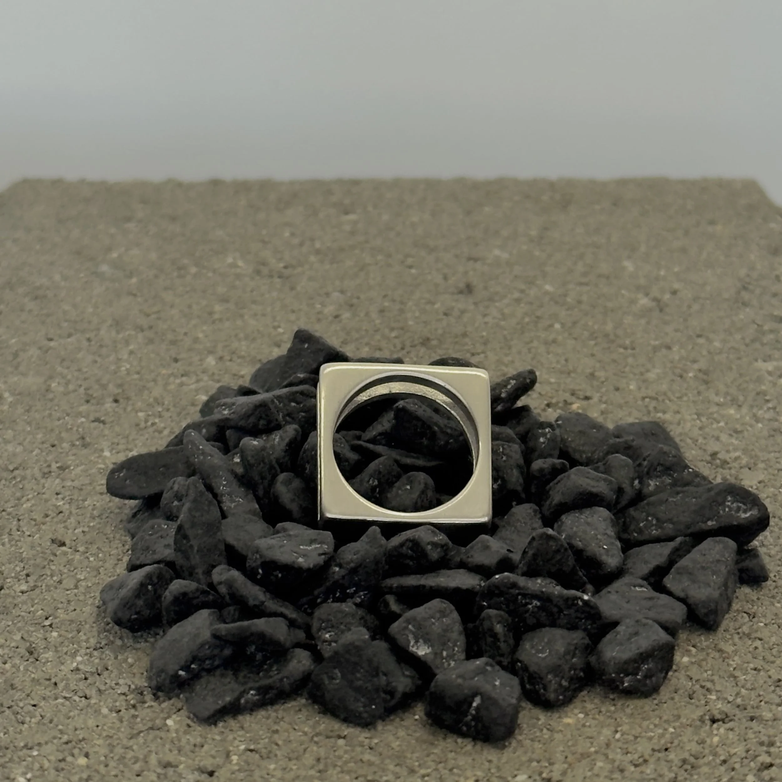 curated stainless steel brutalist ring, matte finish