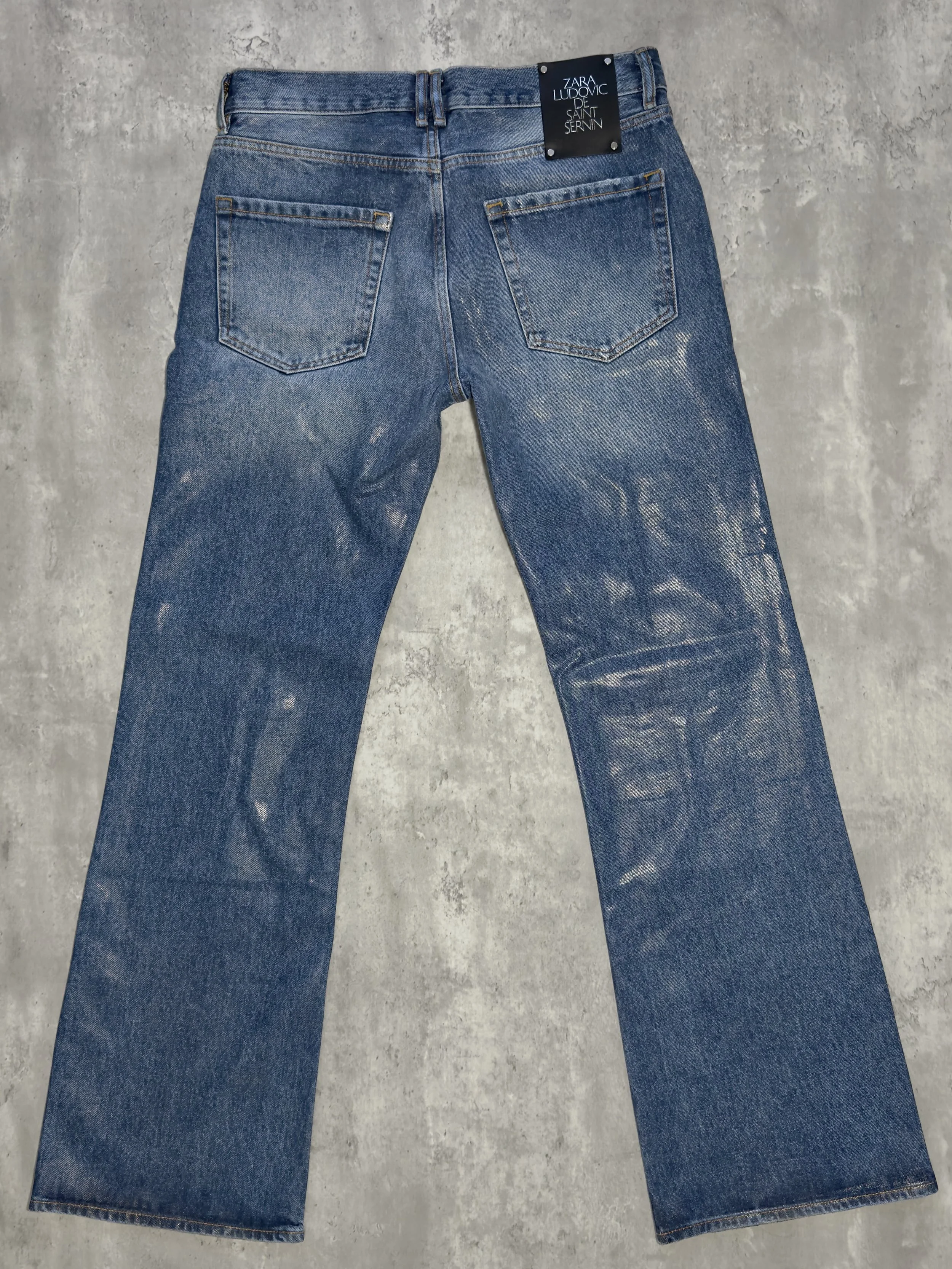 contemporary coated denim jeans by zara x ludovic de saint sernin, blue cotton