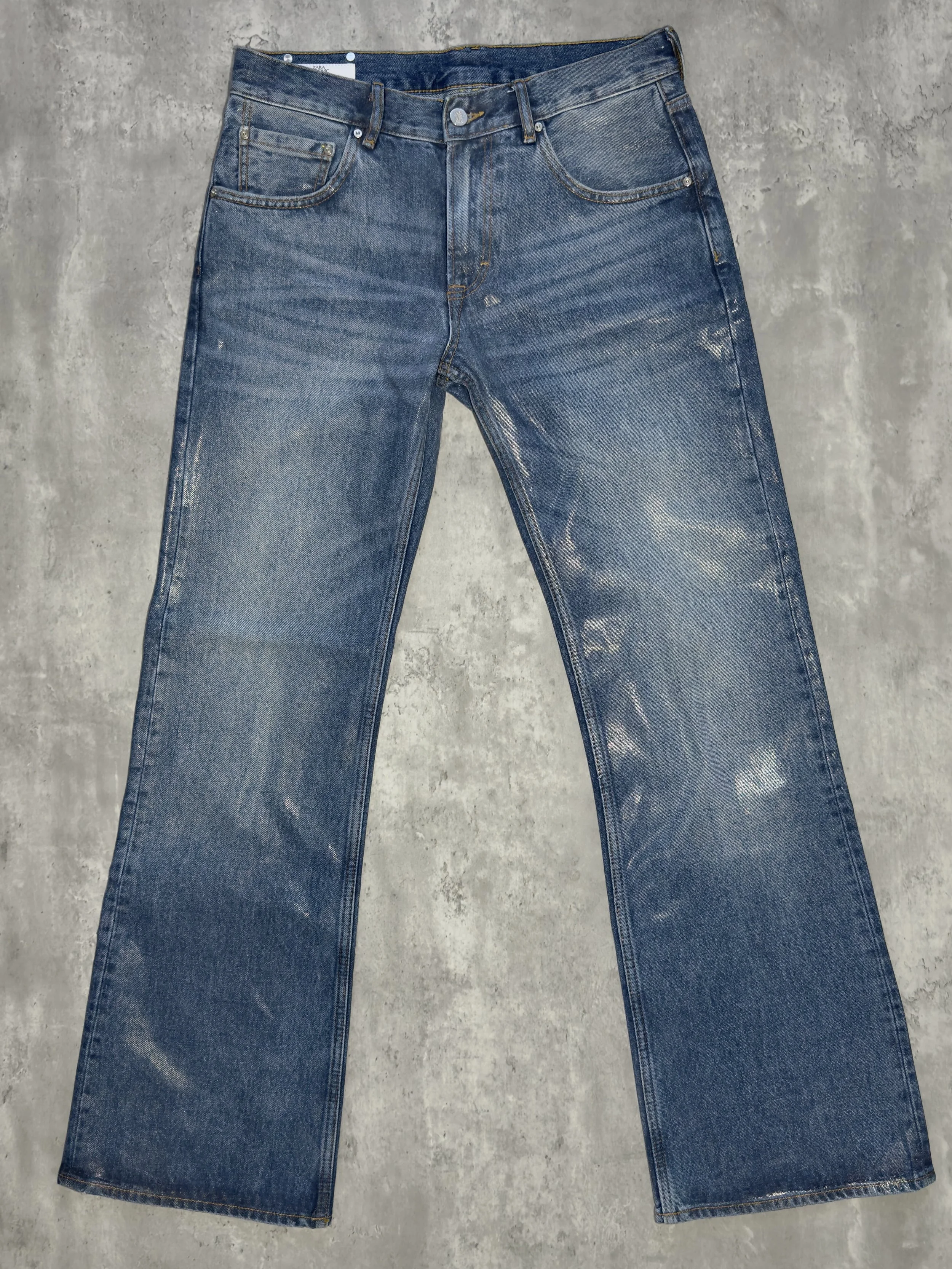 Zara x Ludovic de Saint Sernin Waxed Flare-Fit Jeans, Blue