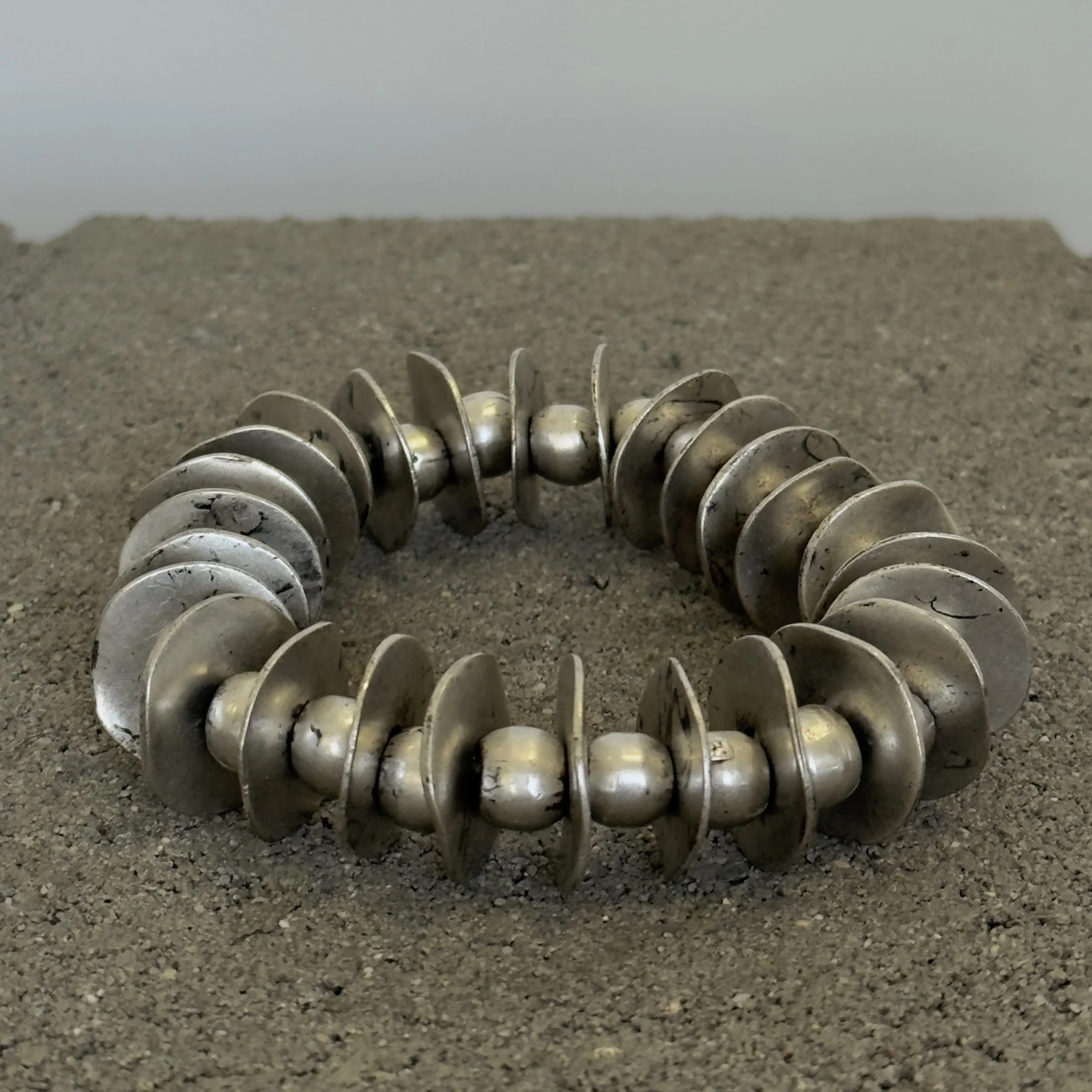 oversized metal bracelet, oxidized finish