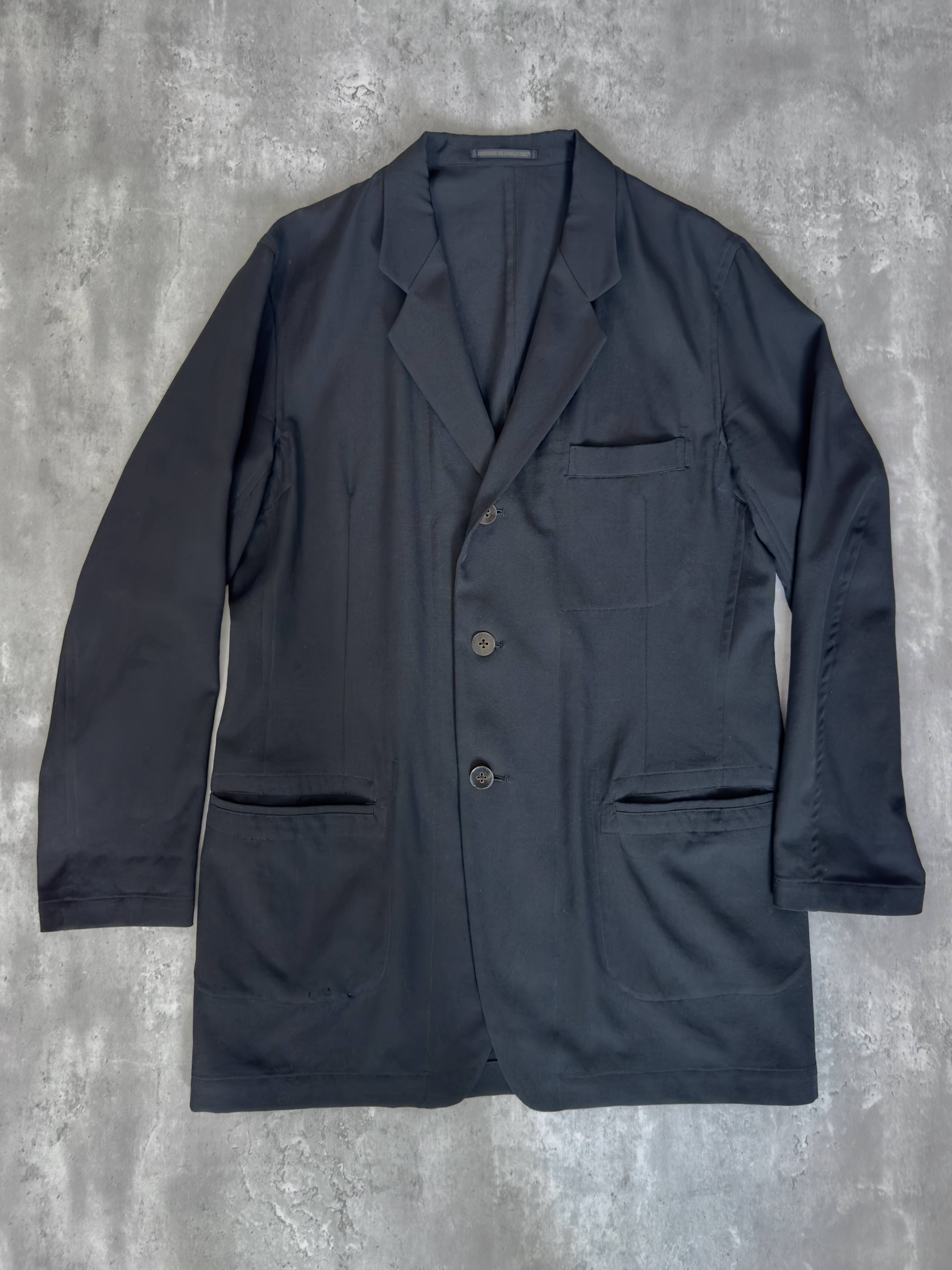 Yohji Yamamoto Pour Homme Wool Long Blazer Coat, Black