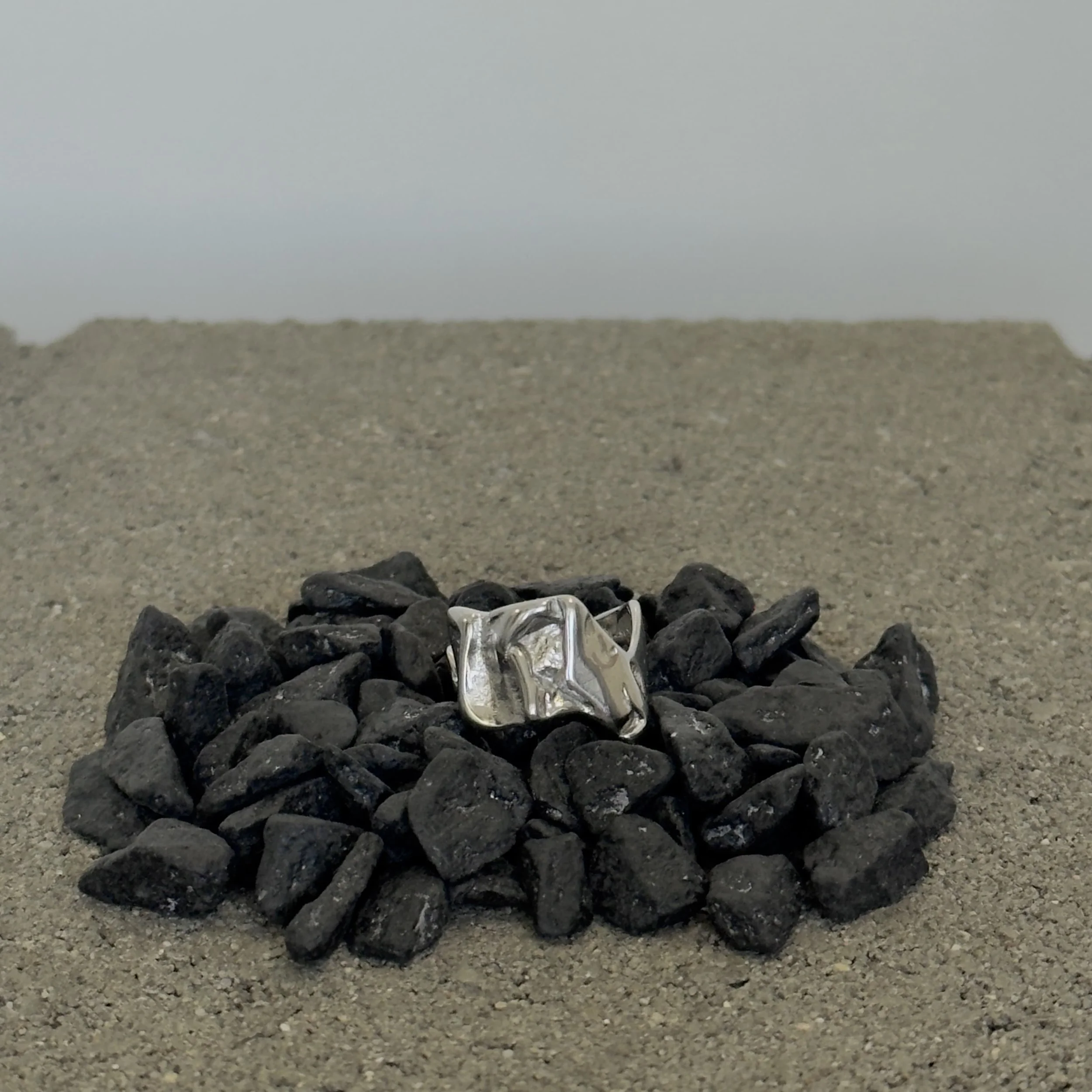 curated sterling silver molten ring, adjustable