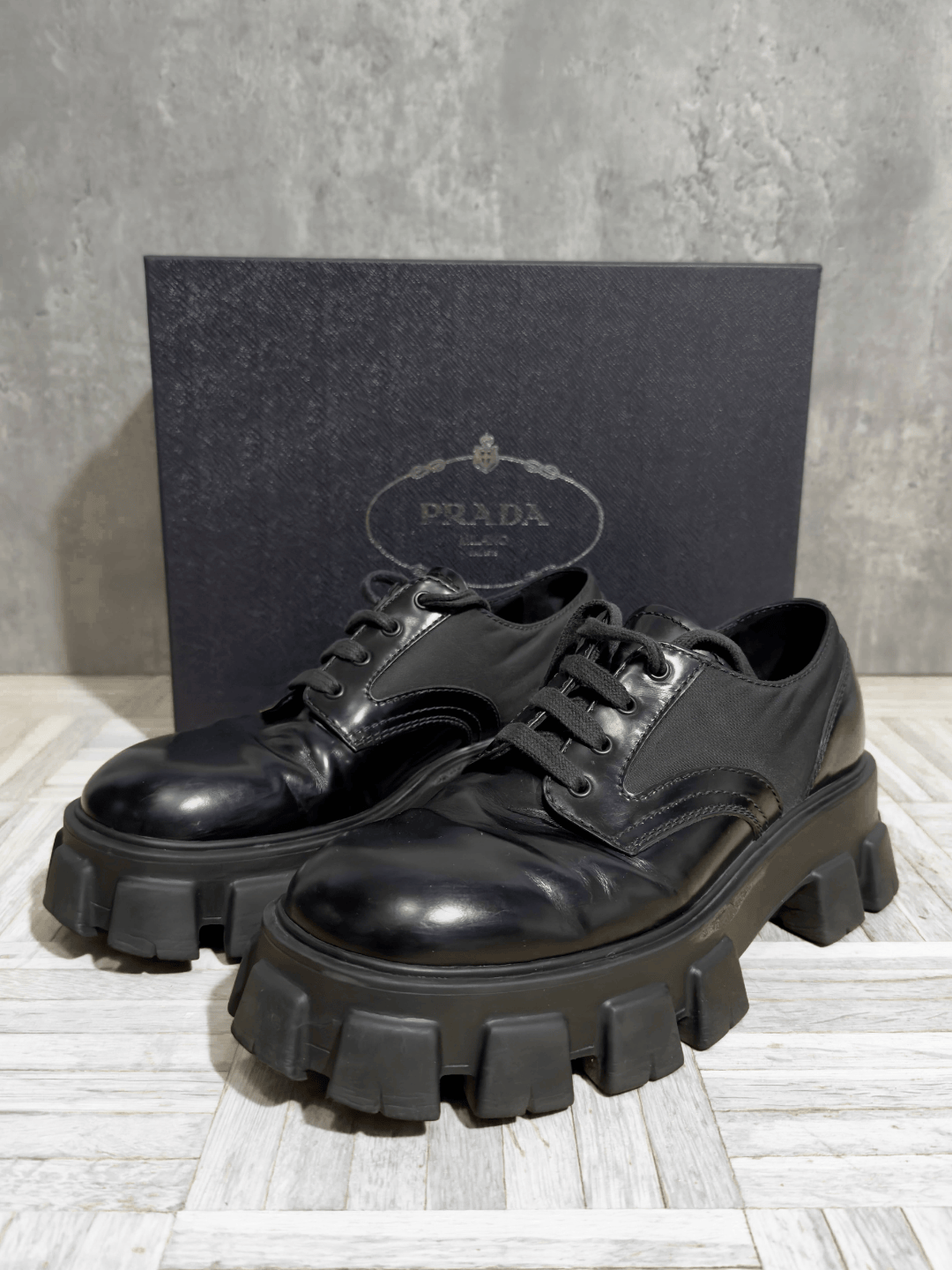 Prada Monolith Leather Derbies