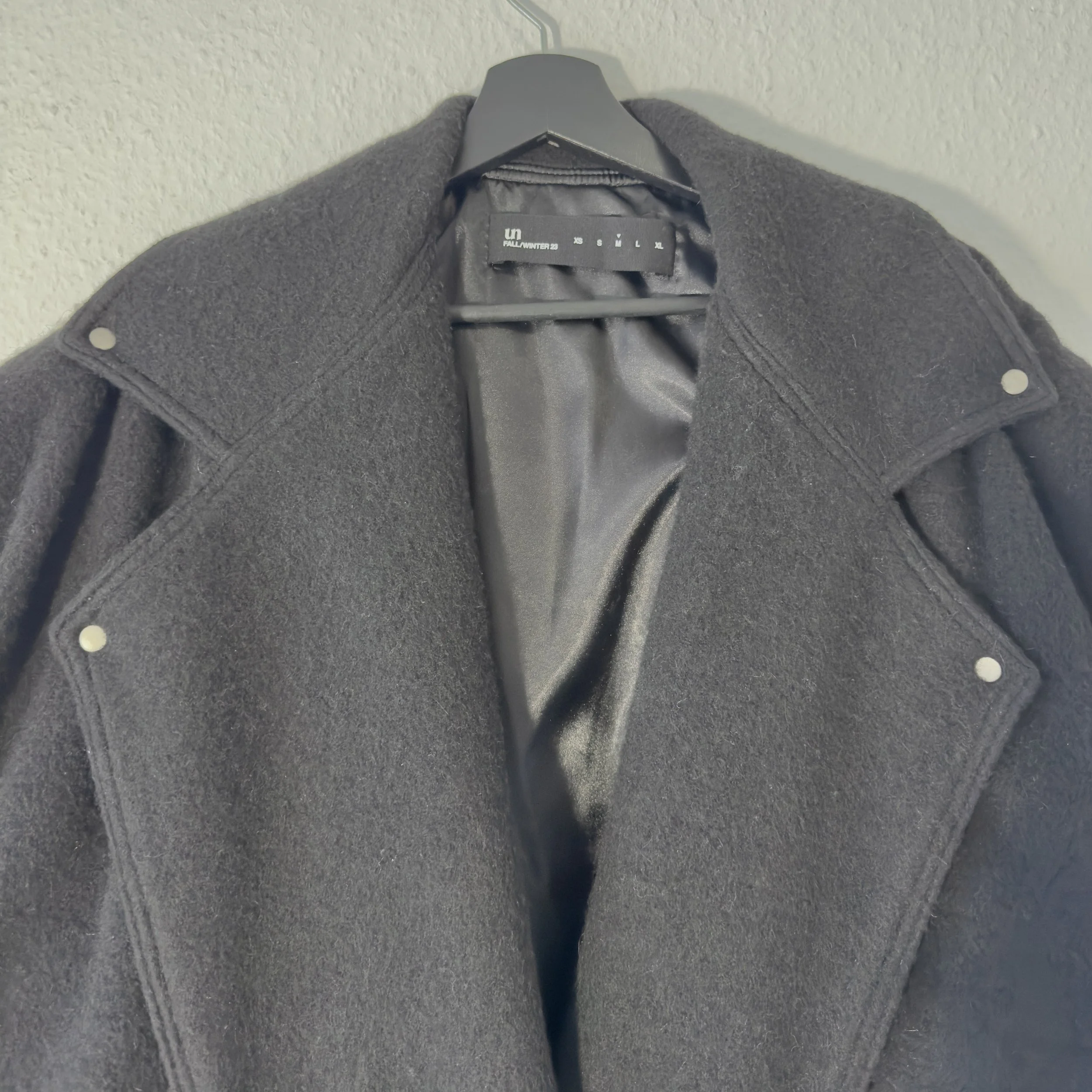 contemporary wool mix coat by unvain, black