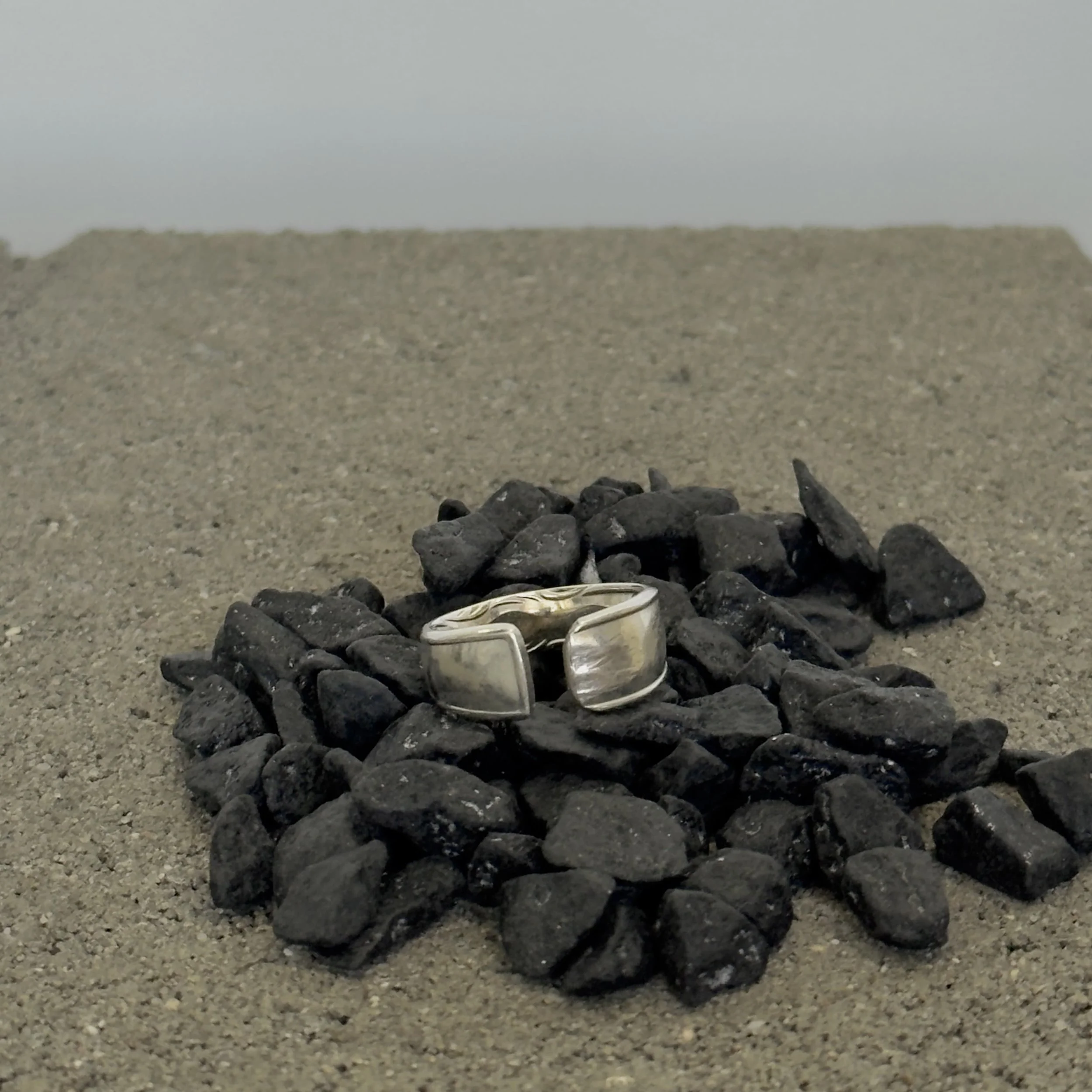 curated sterling silver fork end ring, adjustable