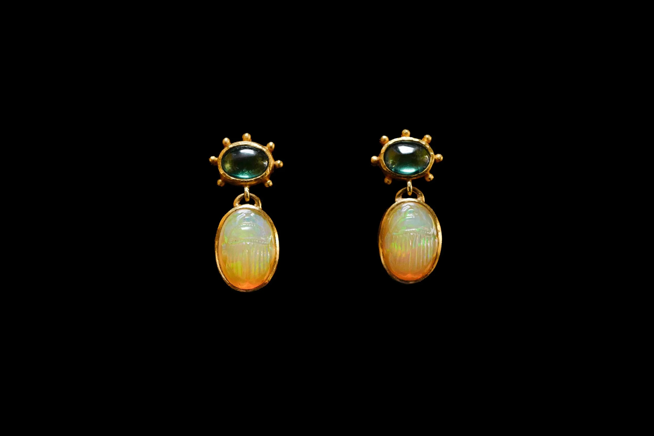 Opal and tourmaline earrings