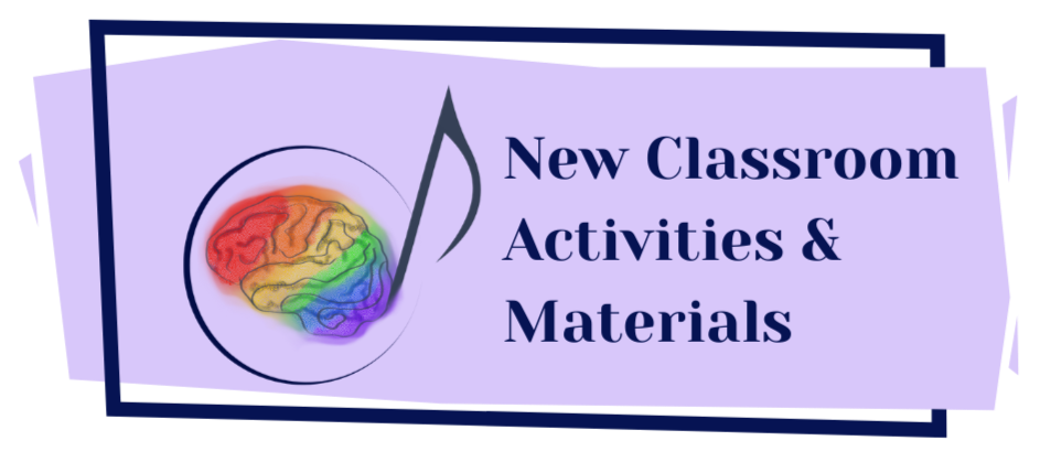 A flyer with a purple background displaying a brain illustration with rainbow colors and the text 'New Classroom Activities & Materials'.