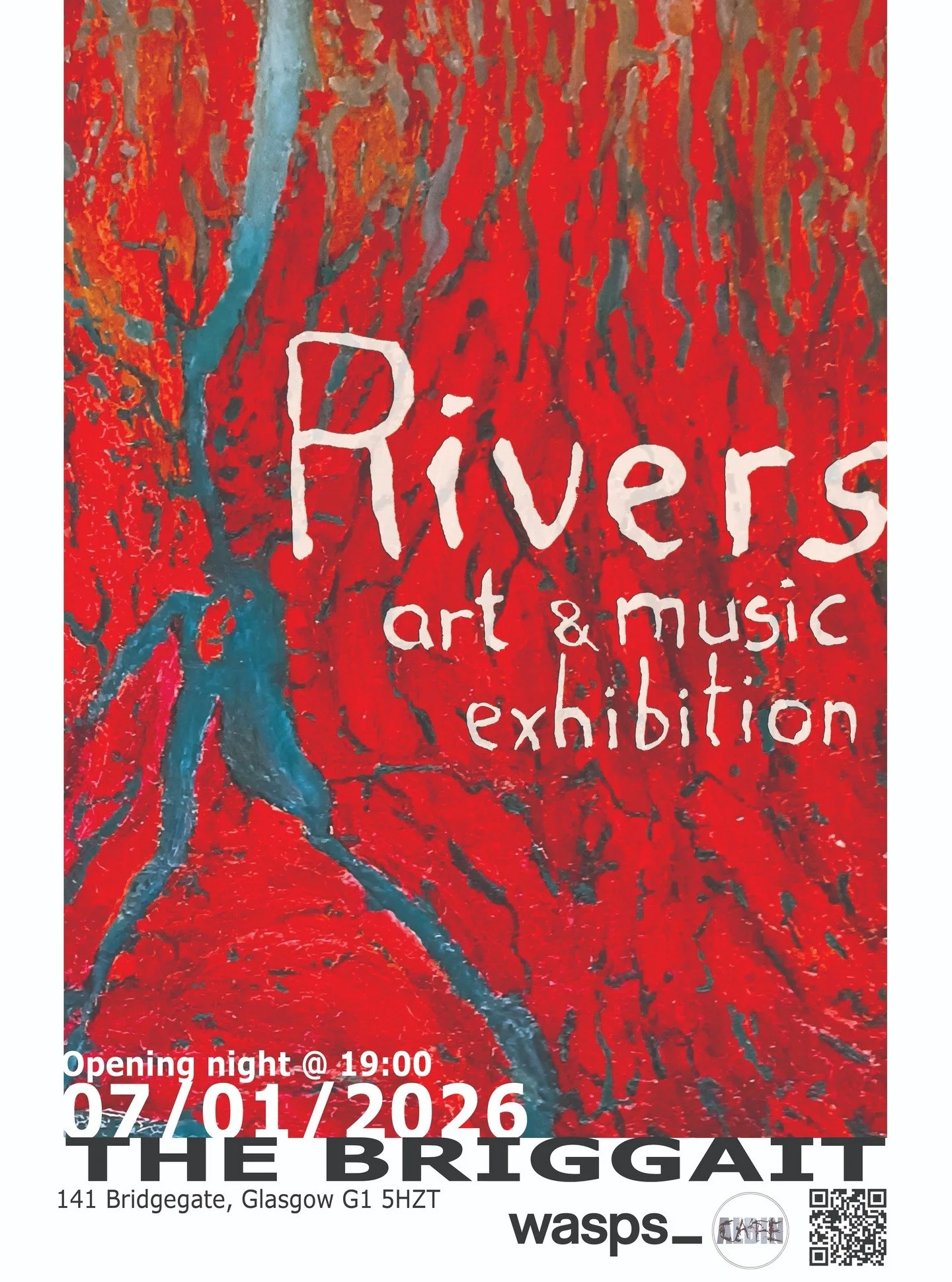 The journey, following the course of River Clyde will conclude in Glasgow with an exhibition on the 7th of January at the Briggait @waspsstudios 

The opening night with life performance of Rivers will take place on that day. More details on my websi