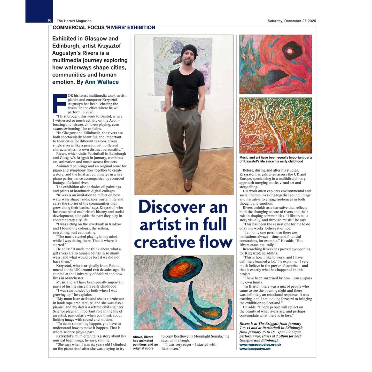 I am truly honoured with the reception and publication following the first three exhibitions of Rivers. The recent venture following #riverclyde and #riverforth in #glasgow and #edinburgh
The interview had been published by the @theheraldscotland whi