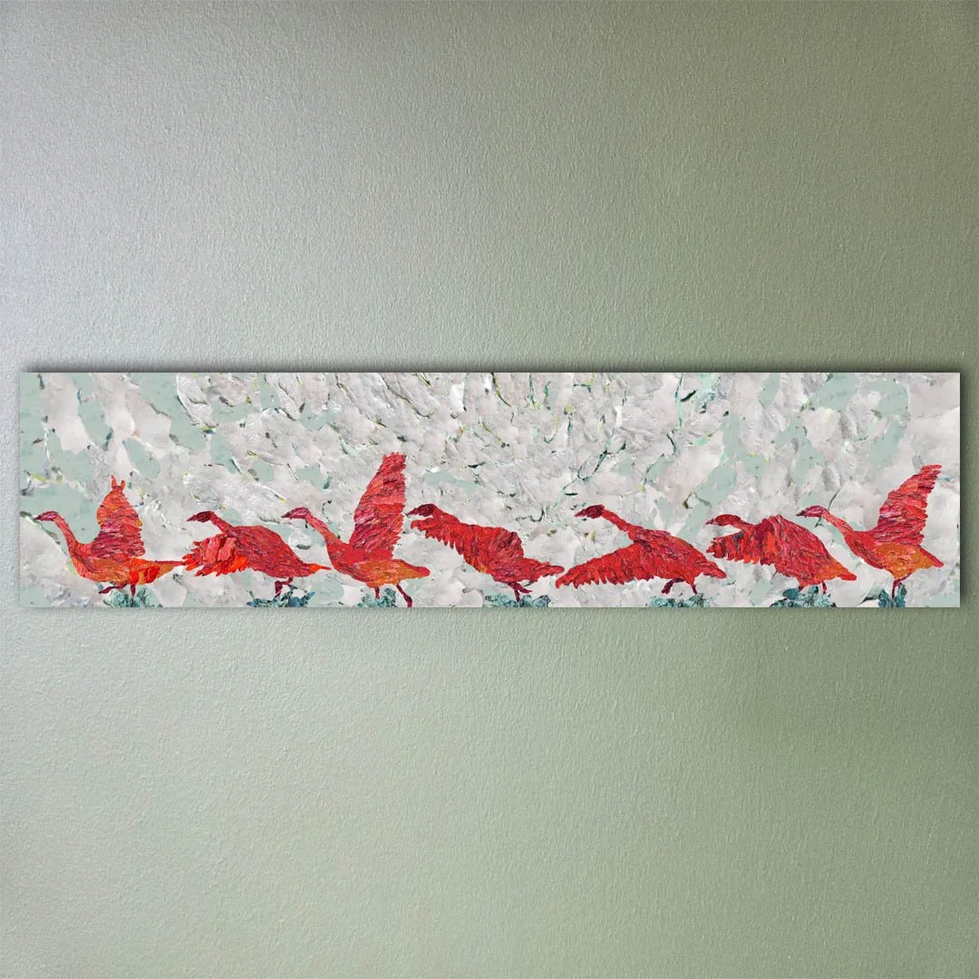 Geese taking off - Rivers Act II (dibond, 800 x 200 mm)