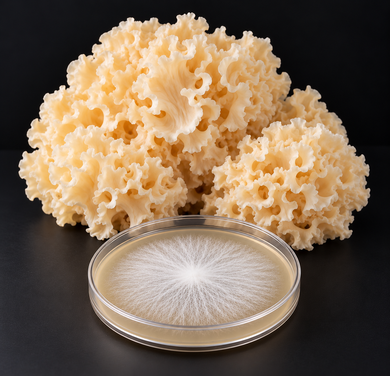 Cauliflower Mushroom and Mycelium Petri Dish.png