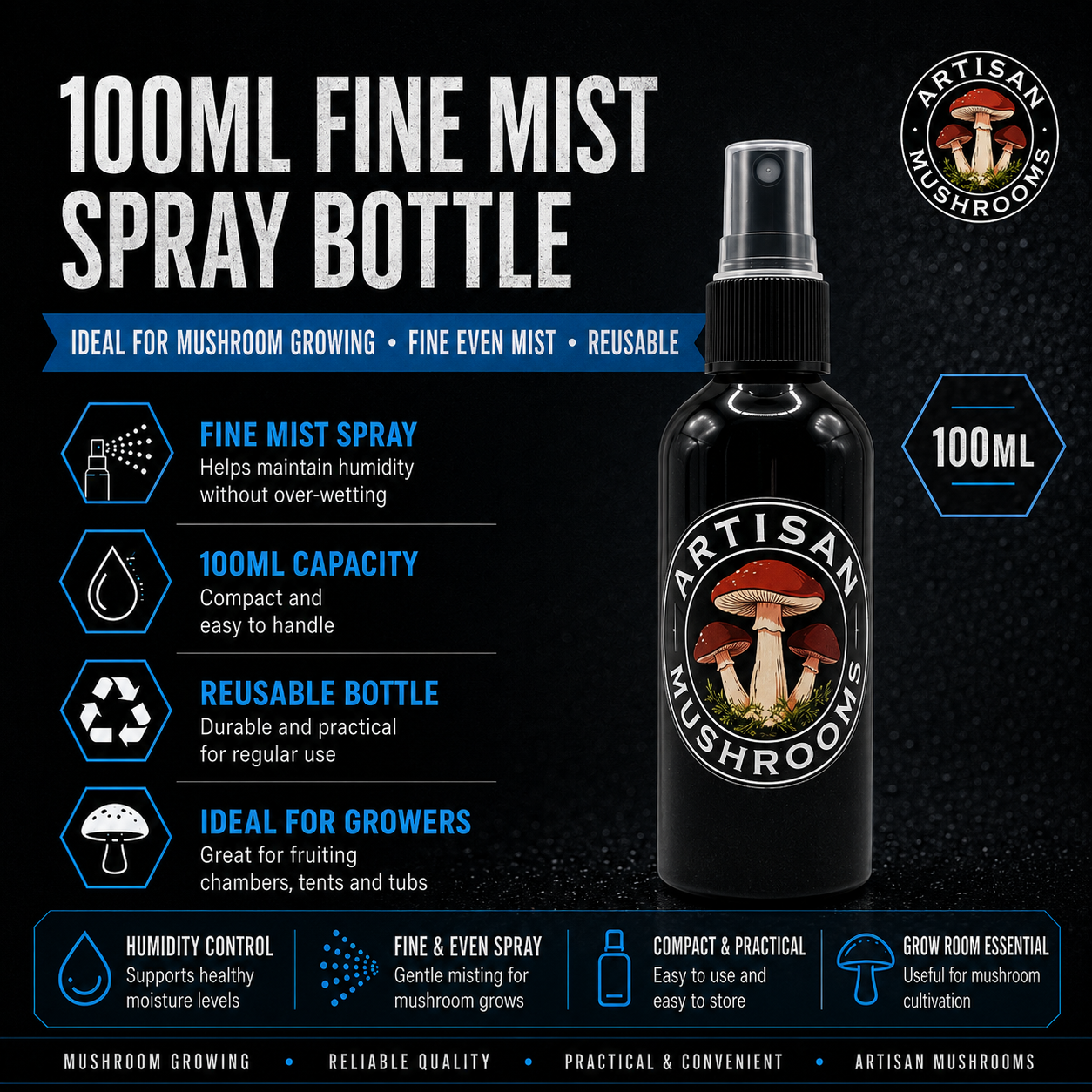 100ml Fine Mist Spray Bottle for Mushroom Growing