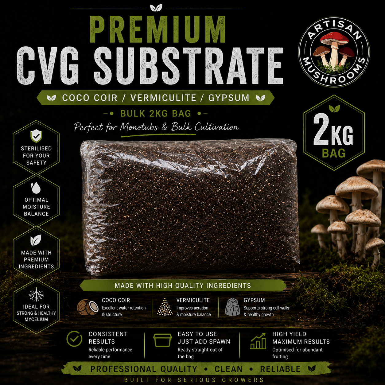 Sterilised Bulk CVG Substrate 2kg – Coco Coir, Vermiculite & Gypsum