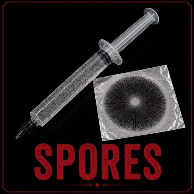 Mushroom spore syringes for microscopy and mycology research cubensis.