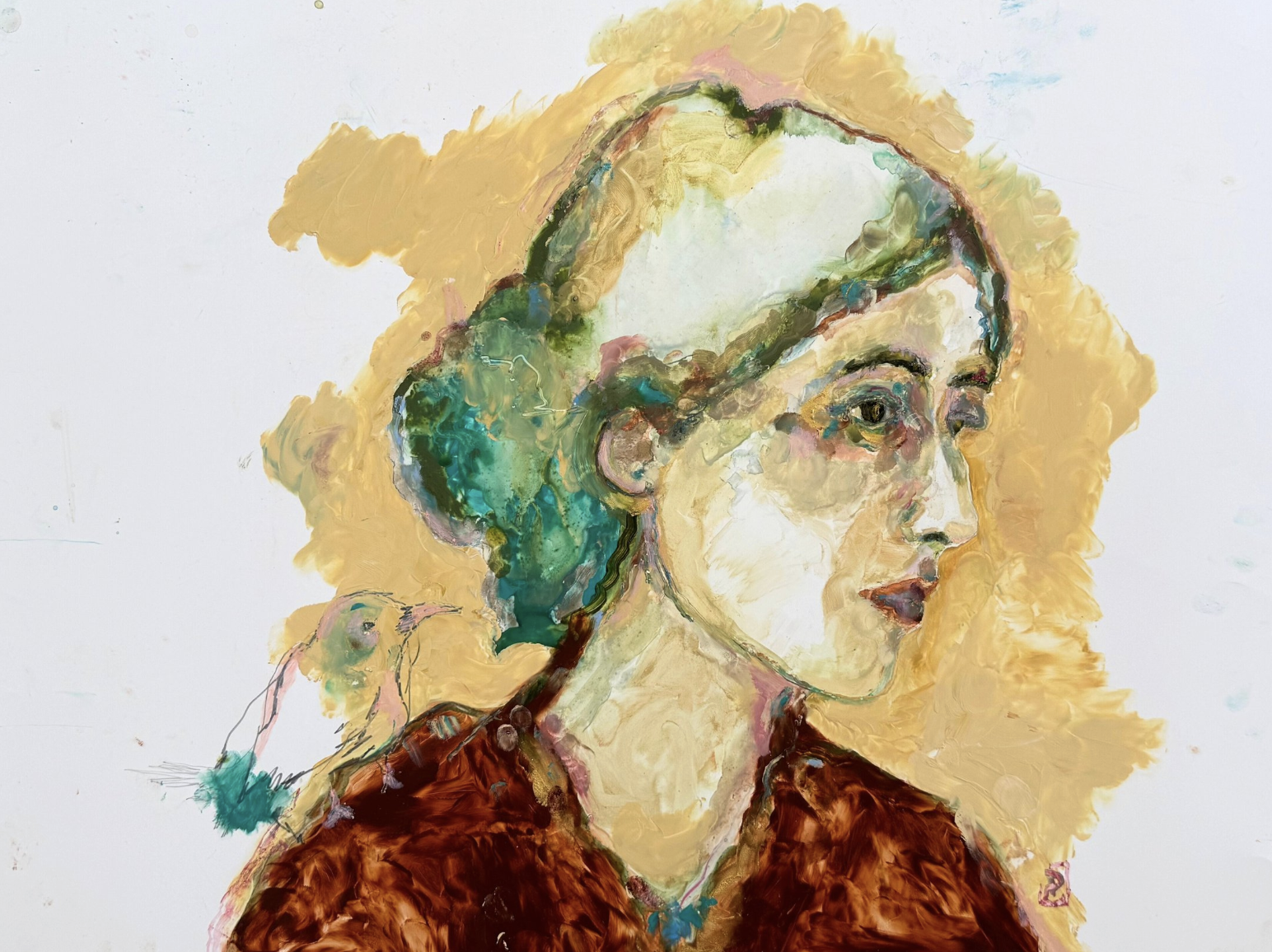 Drea Cohane_The Wren_2025_Gouache sur papier Yupo_45,7 x 61 cm.png